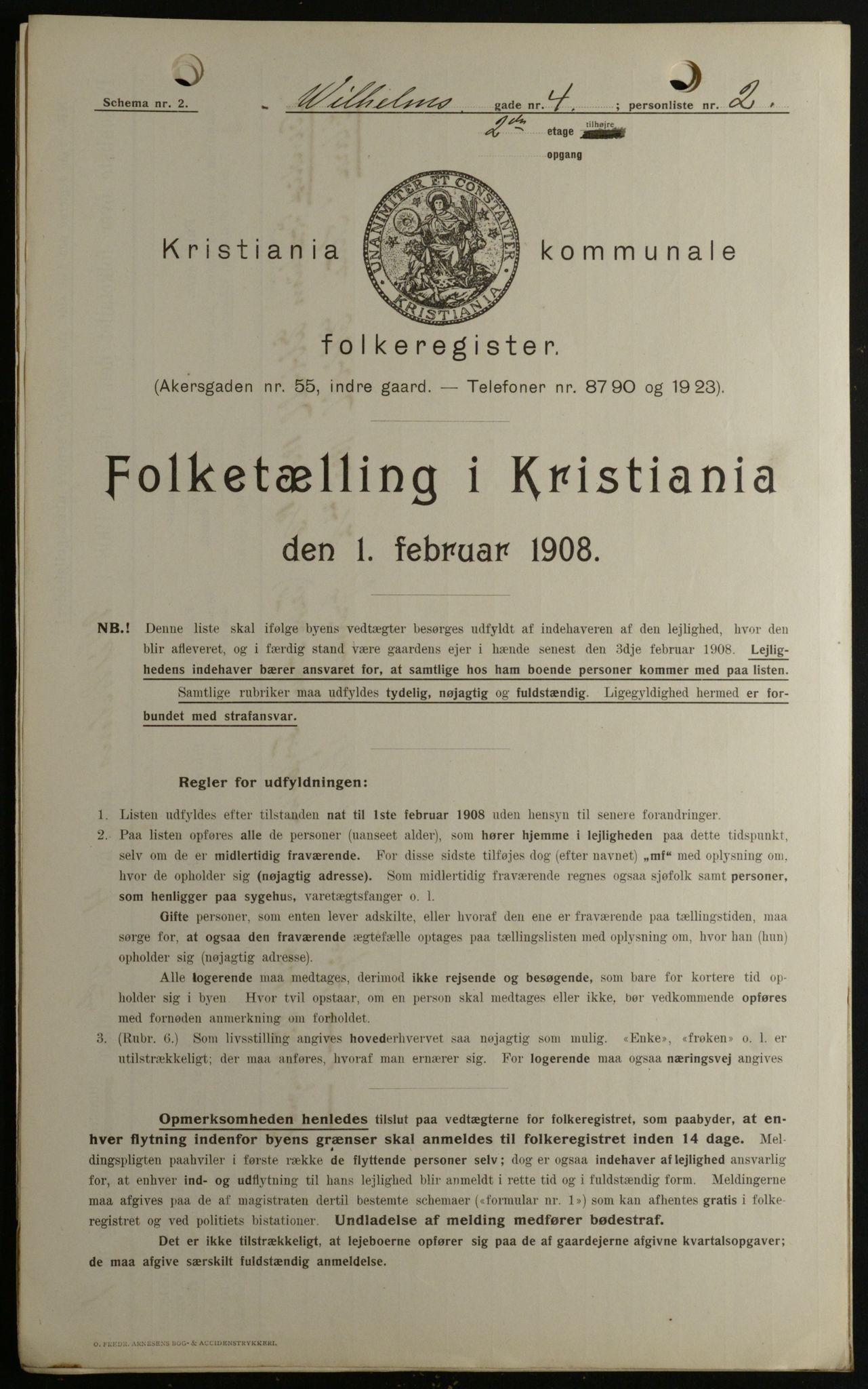 OBA, Kommunal folketelling 1.2.1908 for Kristiania kjøpstad, 1908, s. 115086