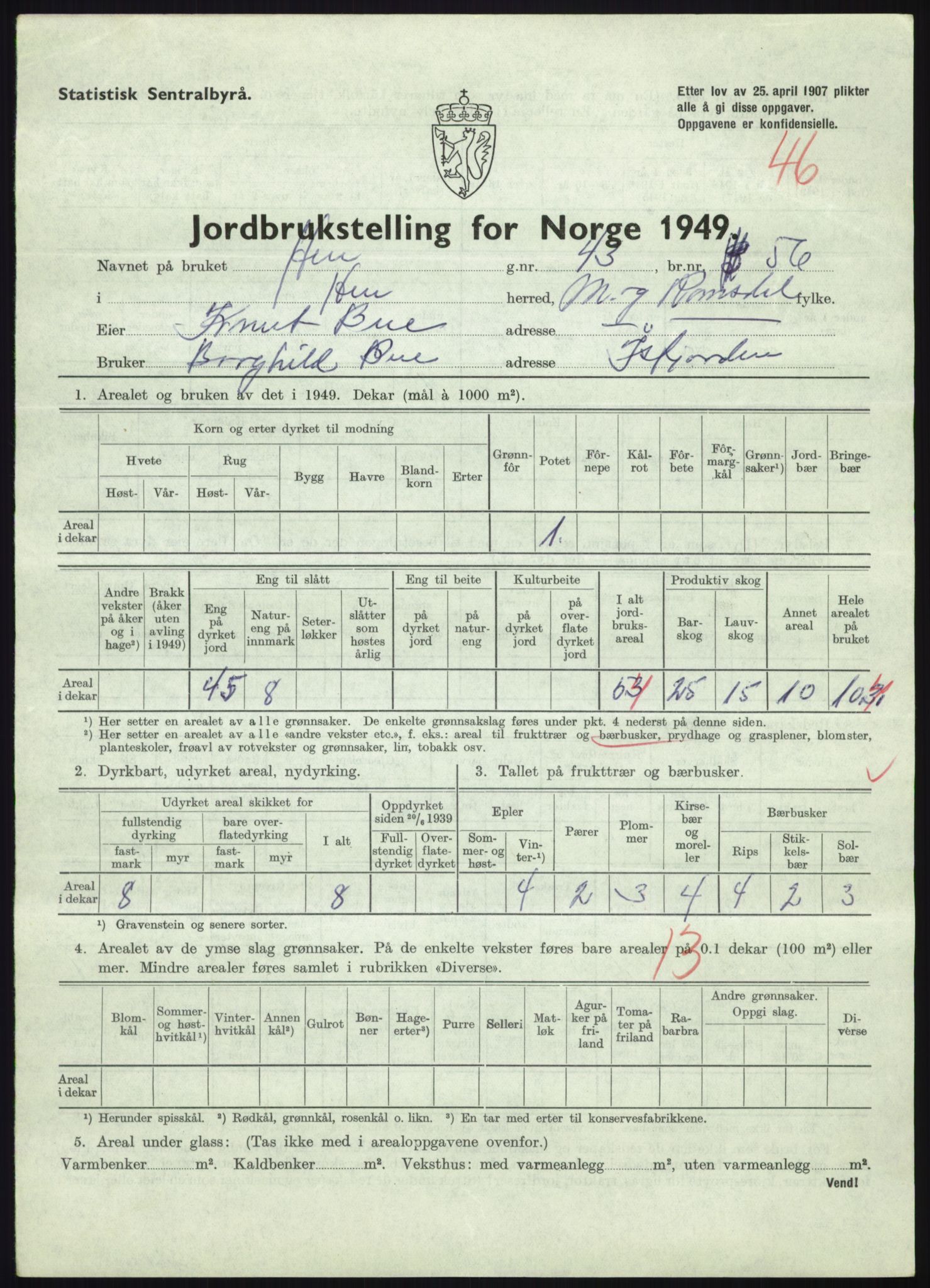 Statistisk sentralbyrå, Næringsøkonomiske emner, Jordbruk, skogbruk, jakt, fiske og fangst, AV/RA-S-2234/G/Gc/L0323: Møre og Romsdal: Grytten og Hen, 1949, s. 777