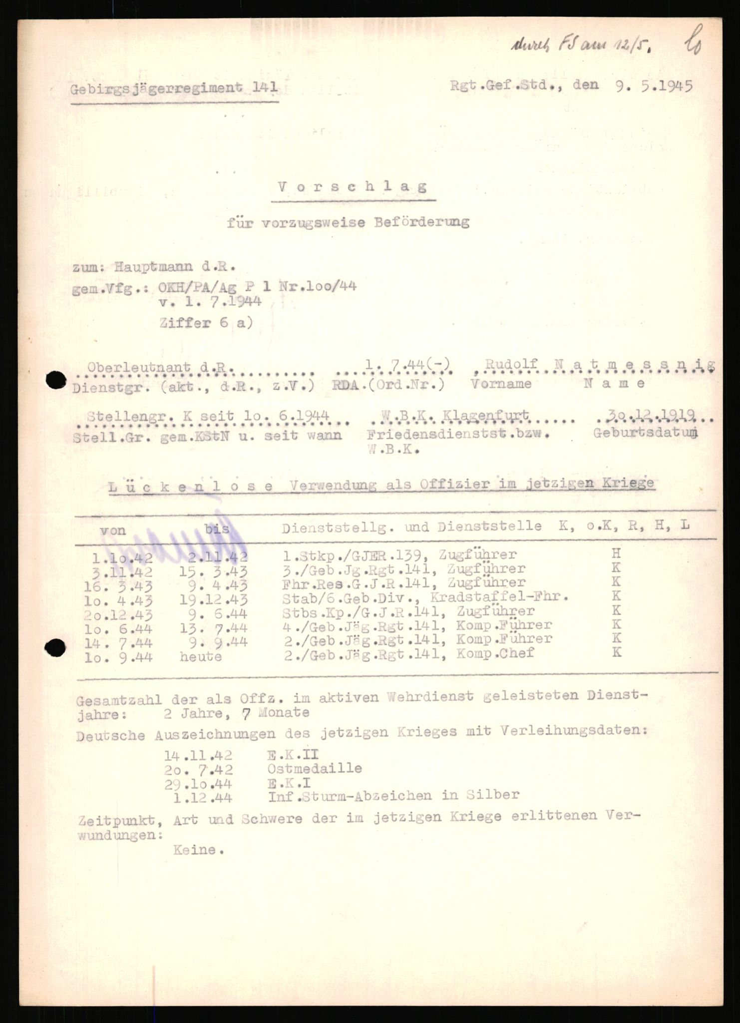 Forsvarets Overkommando. 2 kontor. Arkiv 11.4. Spredte tyske arkivsaker, AV/RA-RAFA-7031/D/Dar/Dara/L0018: Personalbøker, 1940-1945, s. 1195