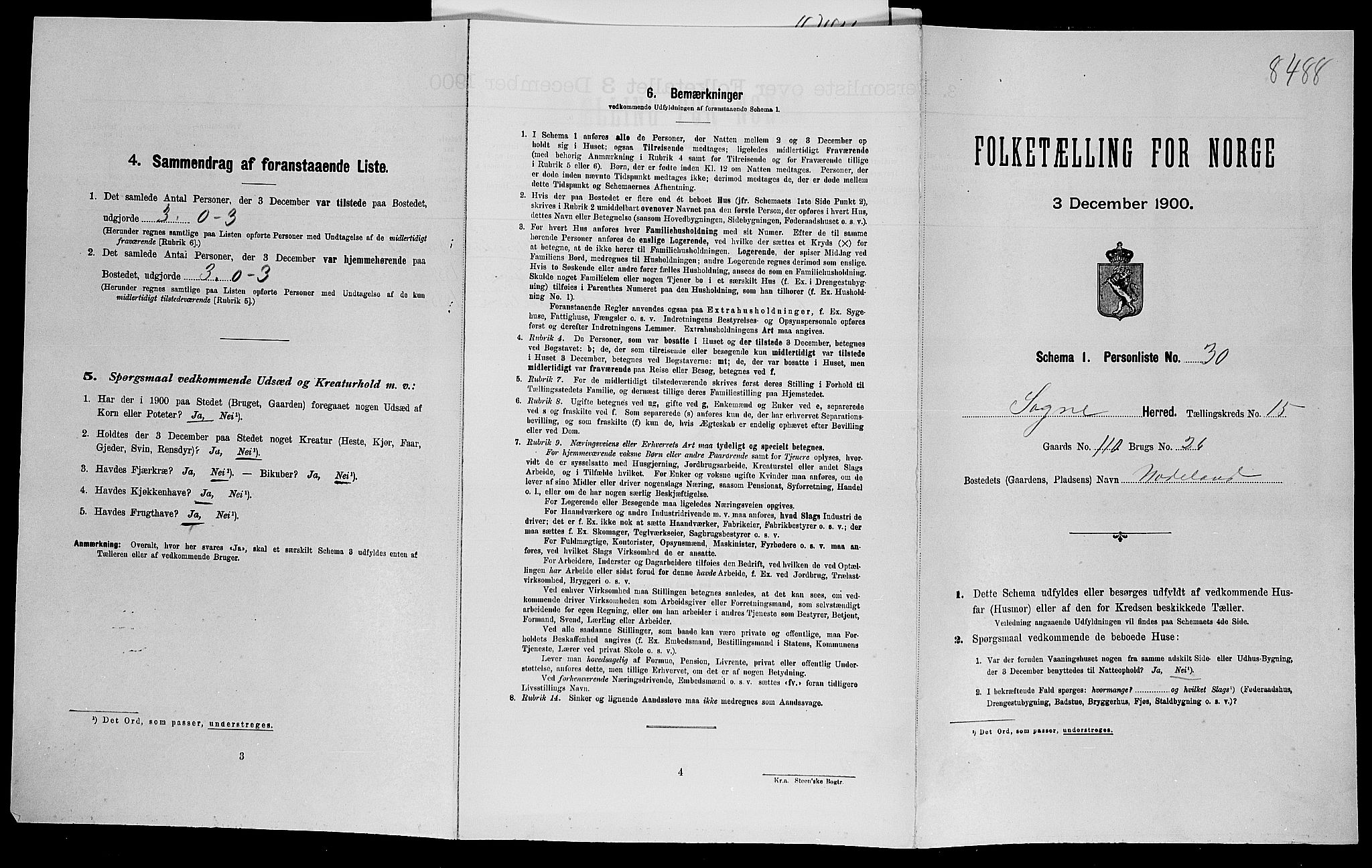 SAK, Folketelling 1900 for 1018 Søgne herred, 1900, s. 1257