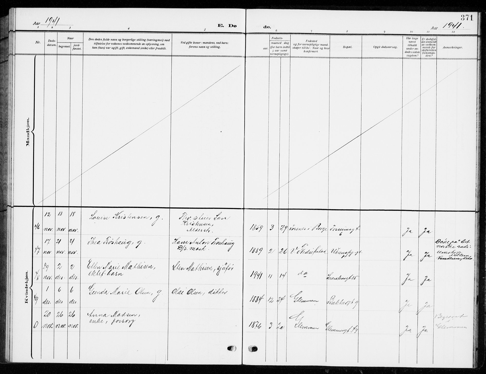 Fredrikstad domkirkes prestekontor Kirkebøker, AV/SAO-A-10906/G/Ga/L0004: Klokkerbok nr. 4, 1910-1944, s. 371