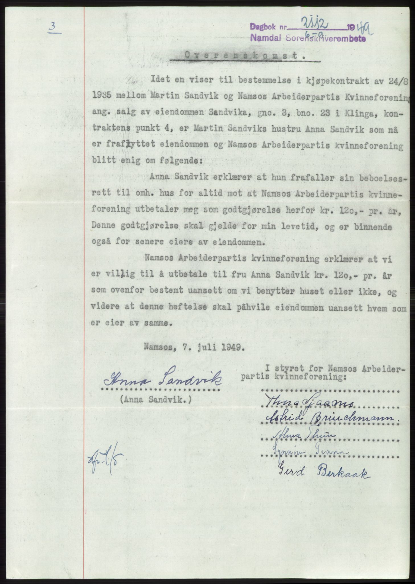 Namdal sorenskriveri, SAT/A-4133/1/2/2C: Pantebok nr. -, 1949-1949, Dagboknr: 2112/1949
