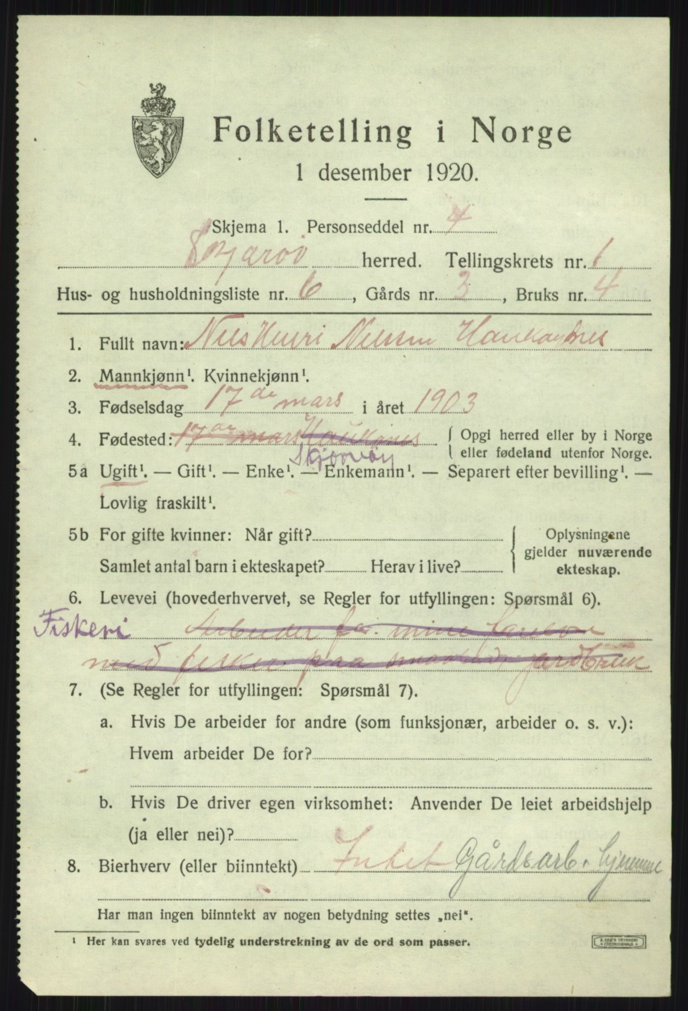 SATØ, Folketelling 1920 for 1941 Skjervøy herred, 1920, s. 1267