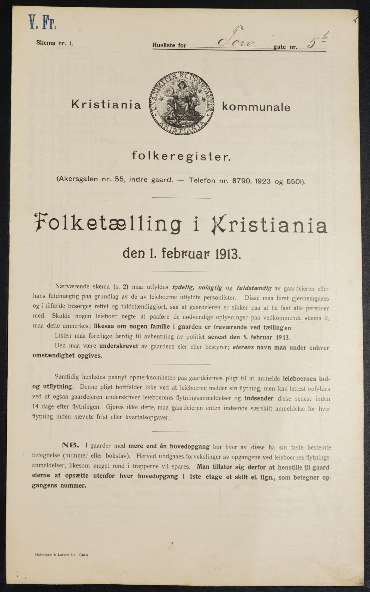 OBA, Kommunal folketelling 1.2.1913 for Kristiania, 1913, s. 113909