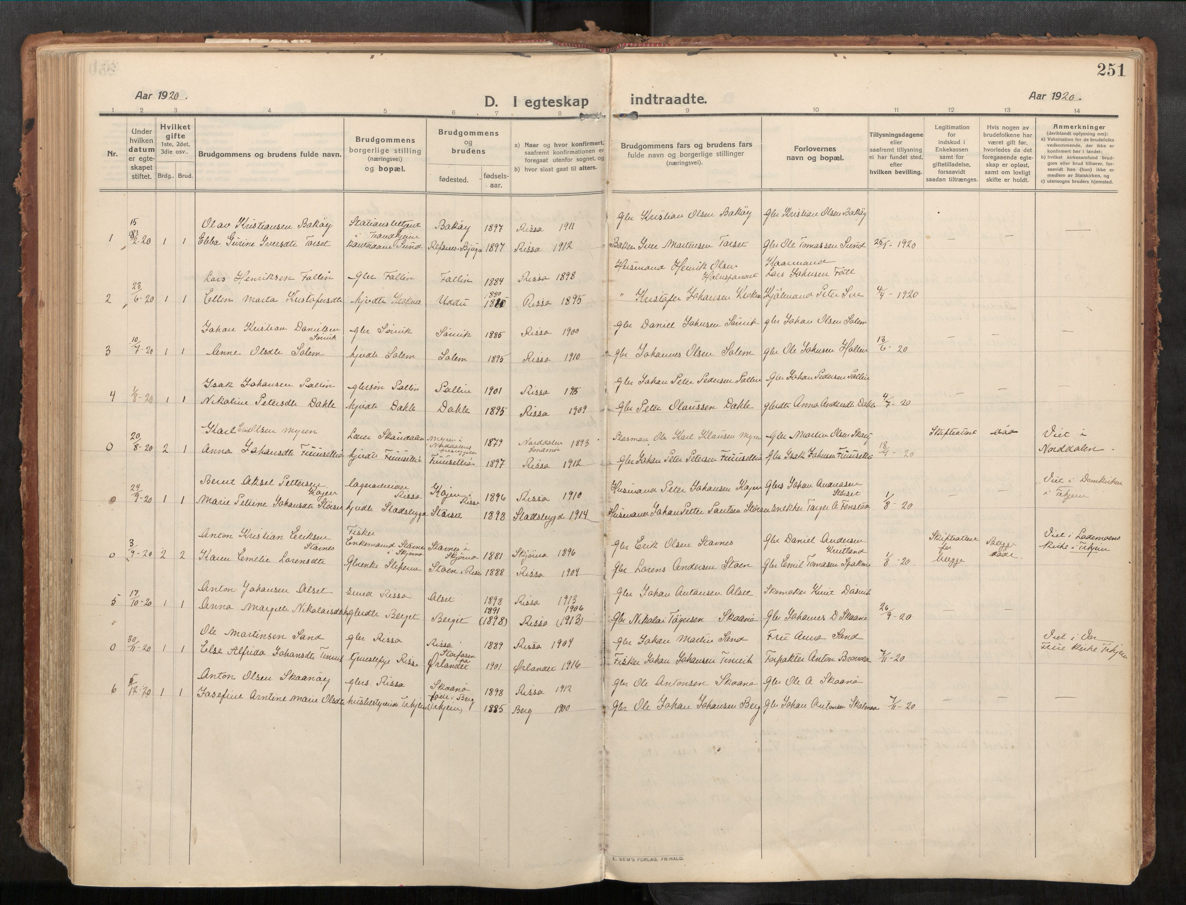 Stadsbygd sokneprestkontor, AV/SAT-A-1117/1/I/I1/I1a/L0001: Ministerialbok nr. 1, 1911-1929, s. 251