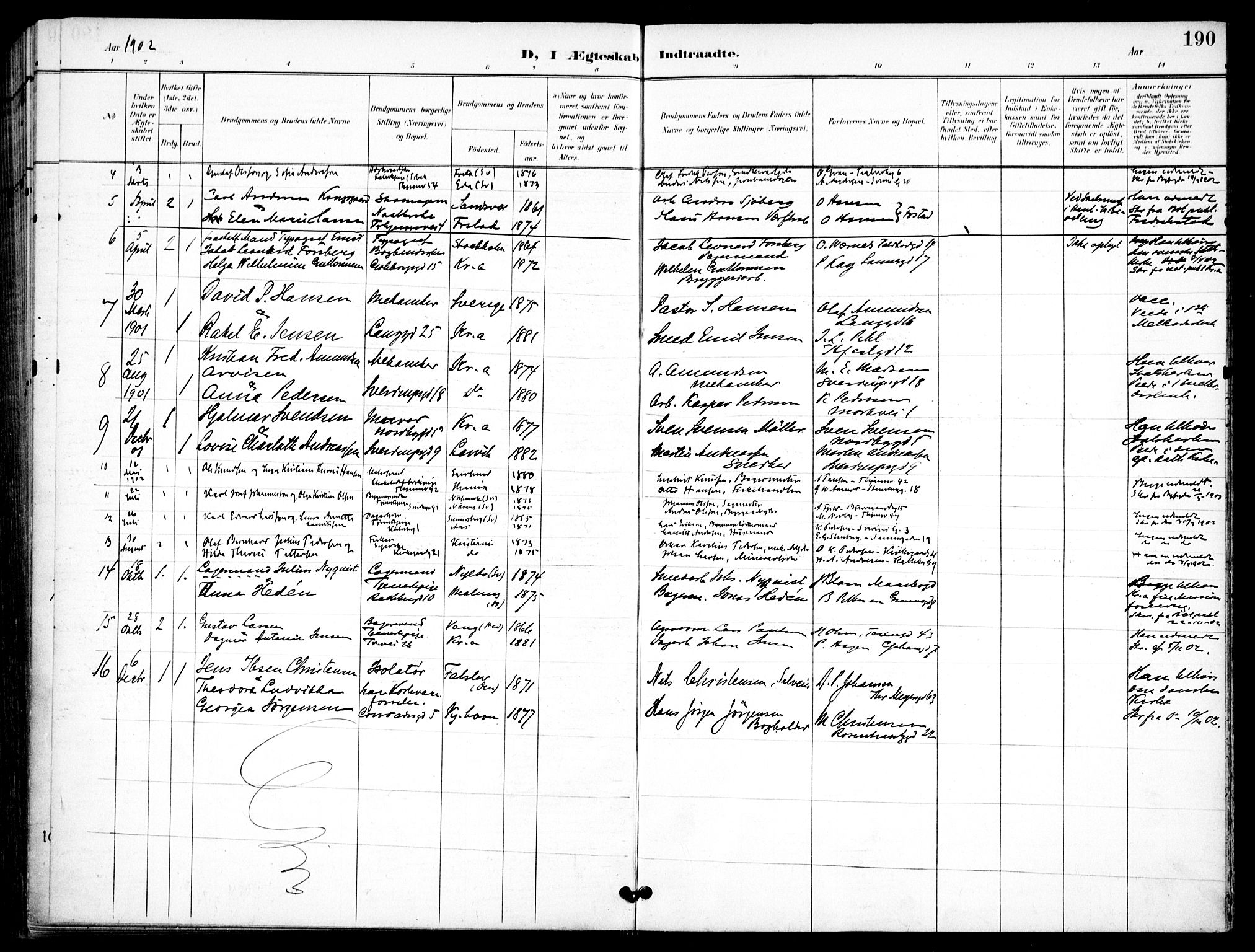 Petrus prestekontor Kirkebøker, AV/SAO-A-10872/F/Fa/L0009: Ministerialbok nr. I 9, 1897-1911, s. 190