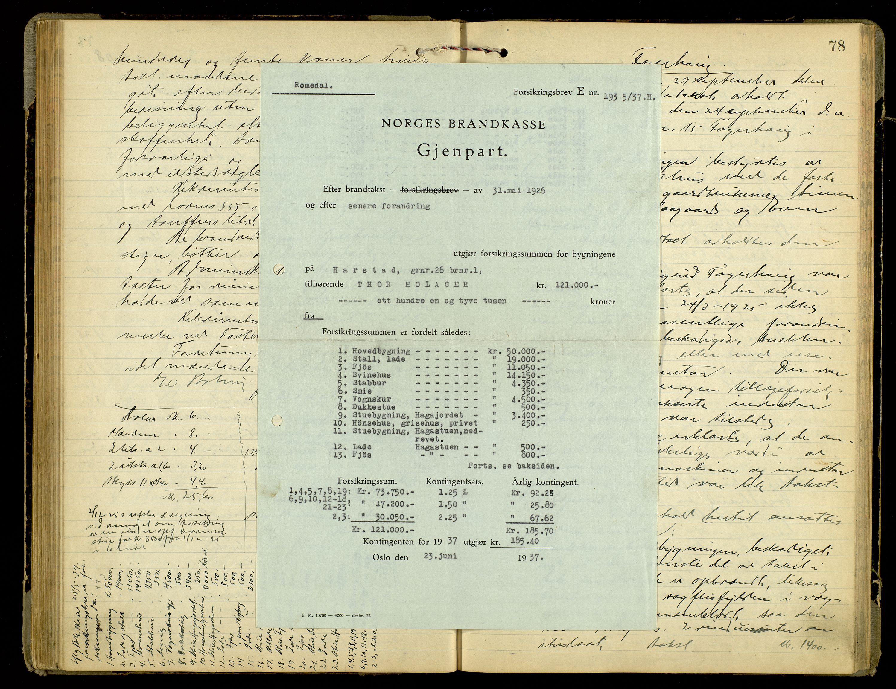 Norges Brannkasse, Romedal, AV/SAH-NBRANR-008/F/L0002: Branntakstprotokoll, 1911-1947