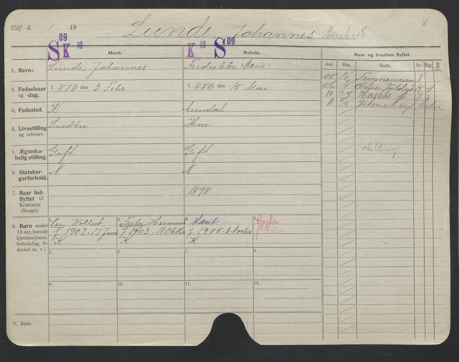 Oslo folkeregister, Registerkort, SAO/A-11715/F/Fa/Fac/L0007: Menn, 1906-1914, s. 301a