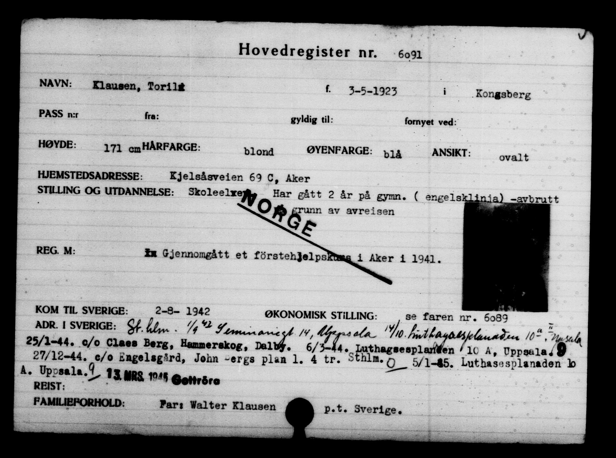 Utenriksstasjonene, Legasjonen i Stockholm, Flyktningkontoret, AV/RA-S-6753/V/Va/L0004: Kjesäterkartoteket, flyktninger med registreringsnr. 3496-6610, 1940-1945, s. 3040