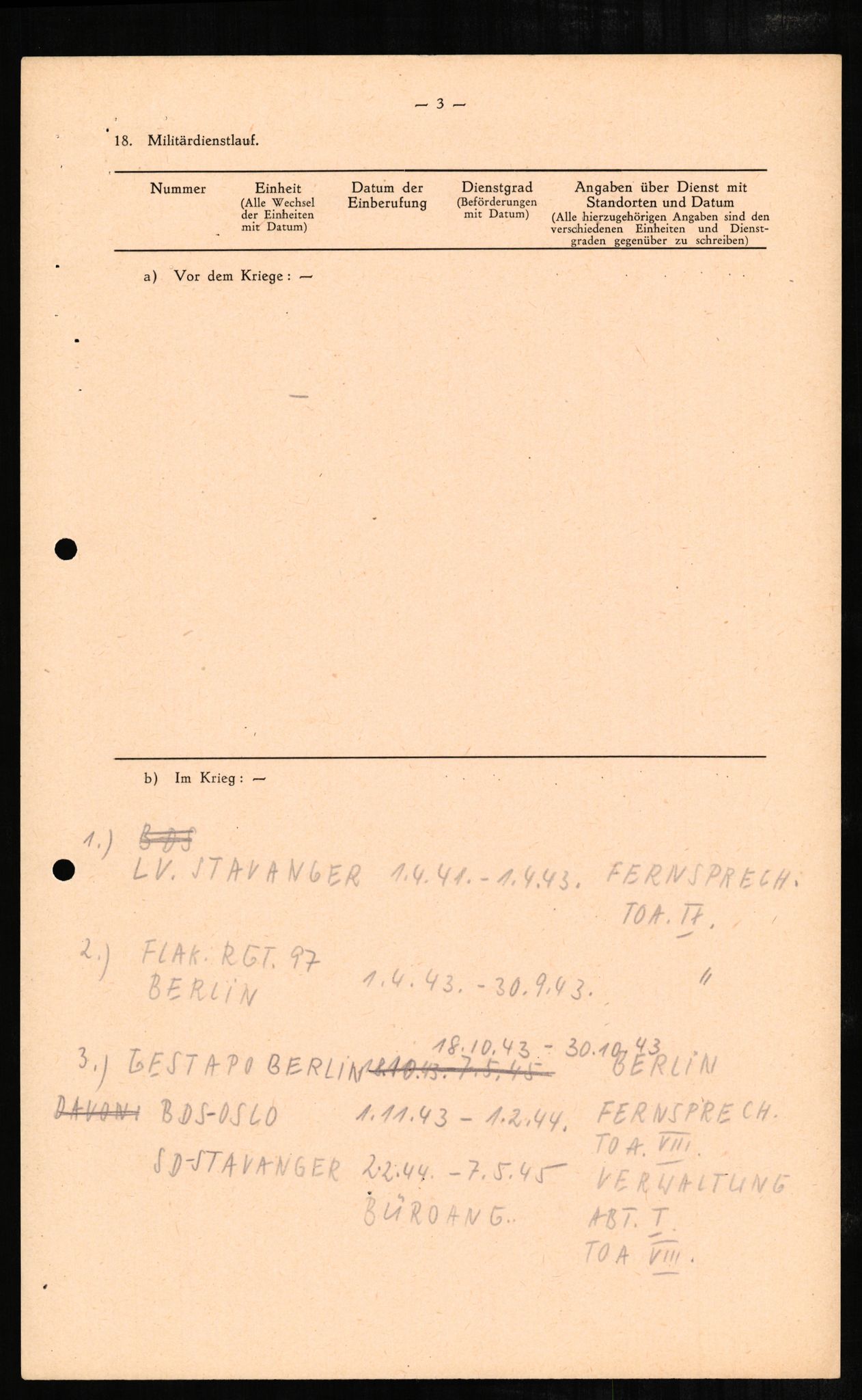 Forsvaret, Forsvarets overkommando II, RA/RAFA-3915/D/Db/L0002: CI Questionaires. Tyske okkupasjonsstyrker i Norge. Tyskere., 1945-1946, s. 72