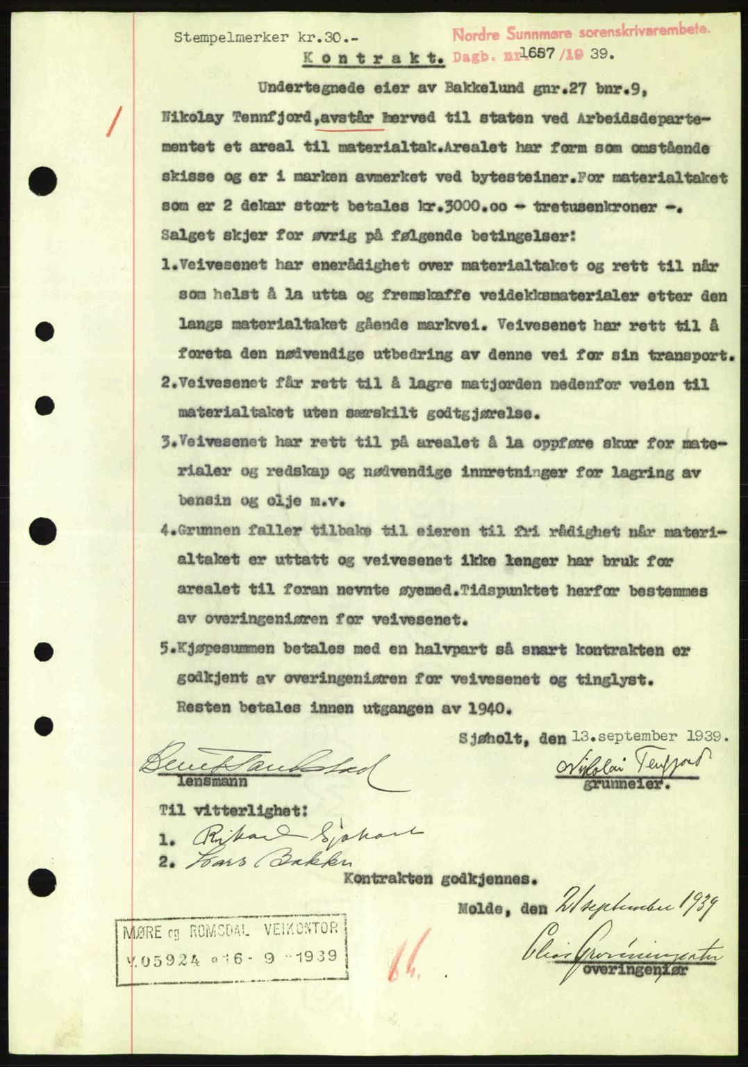 Nordre Sunnmøre sorenskriveri, SAT/A-0006/1/2/2C/2Ca: Pantebok nr. A7, 1939-1939, Dagboknr: 1657/1939