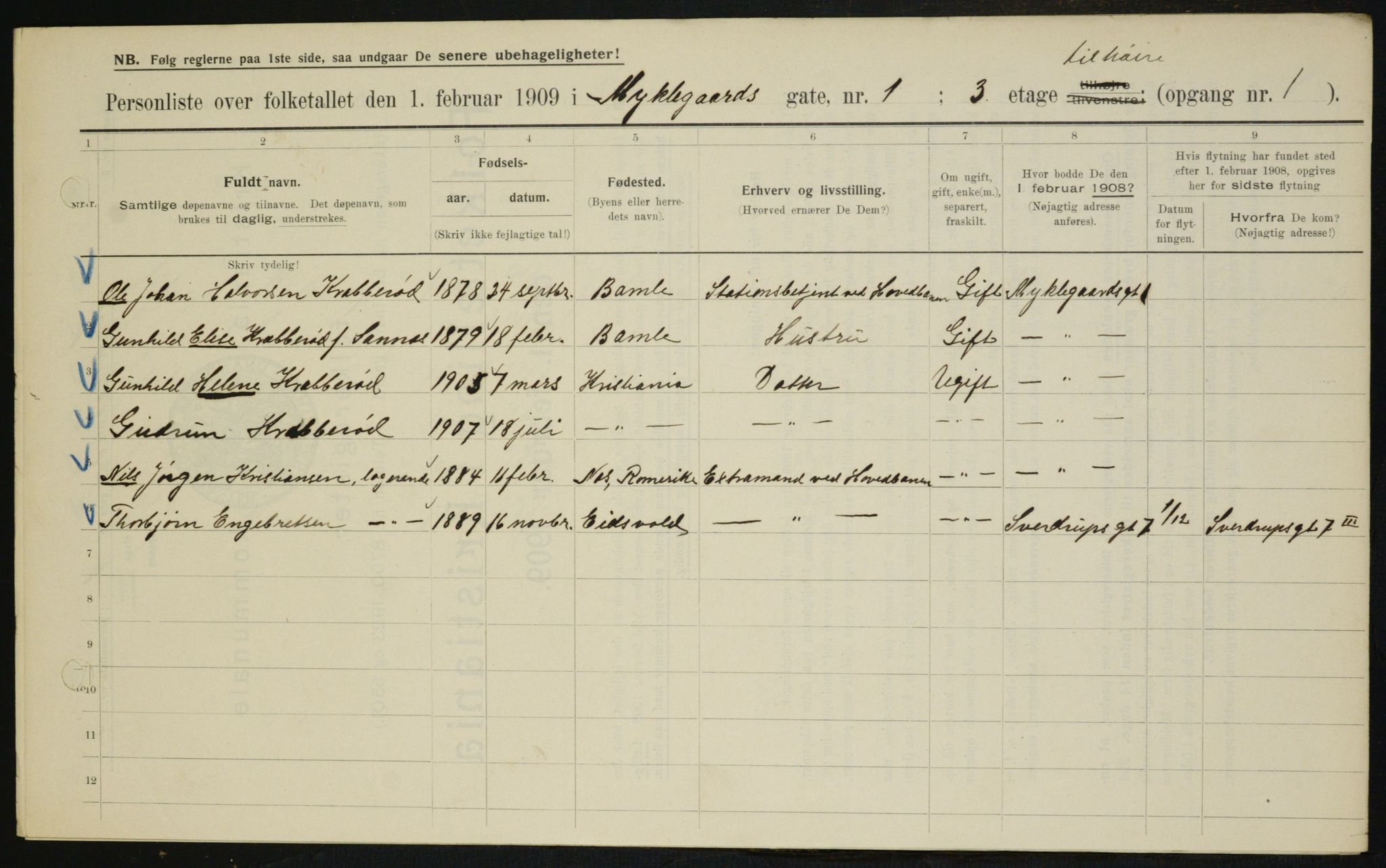 OBA, Kommunal folketelling 1.2.1909 for Kristiania kjøpstad, 1909, s. 61696