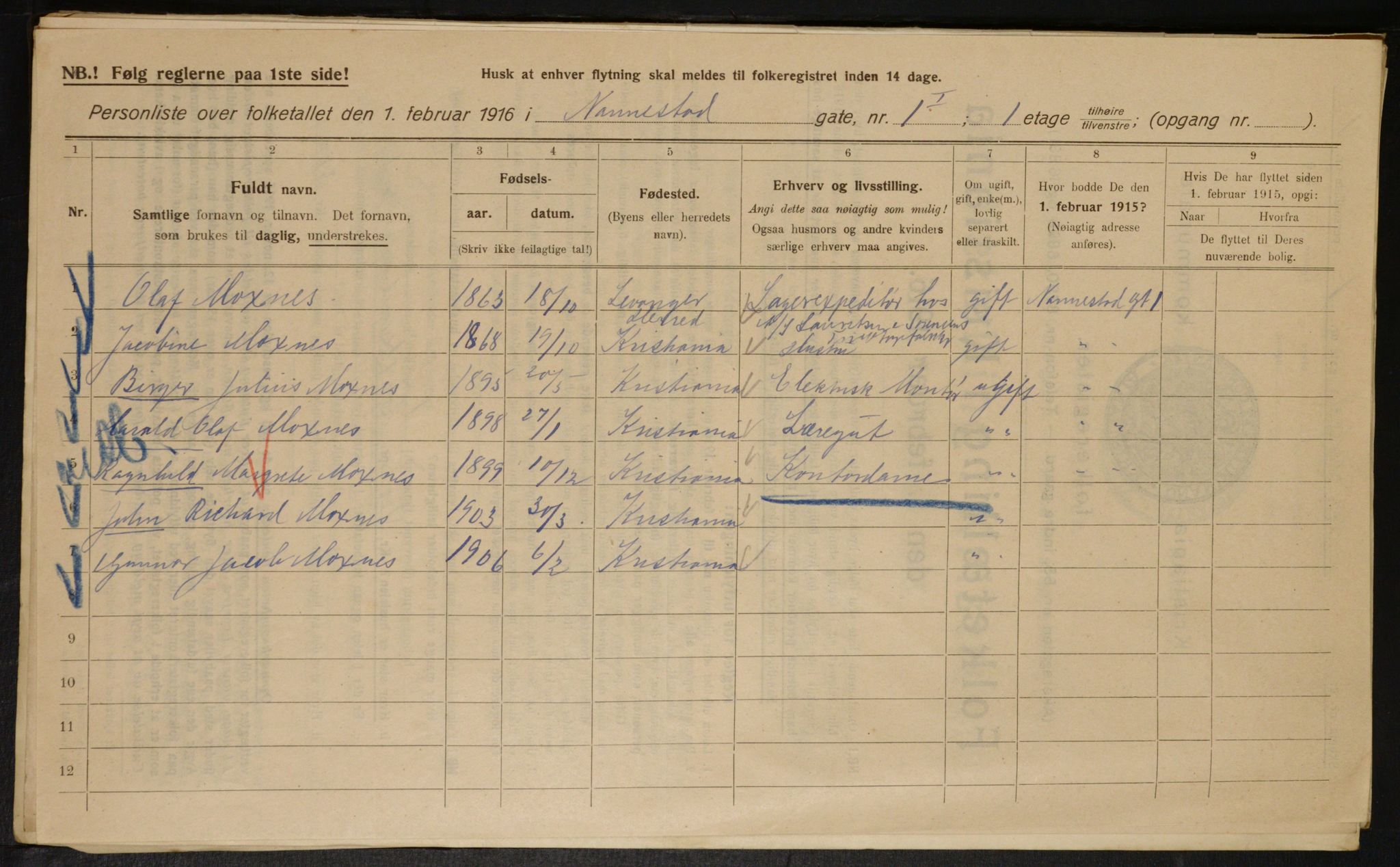 OBA, Kommunal folketelling 1.2.1916 for Kristiania, 1916, s. 70743