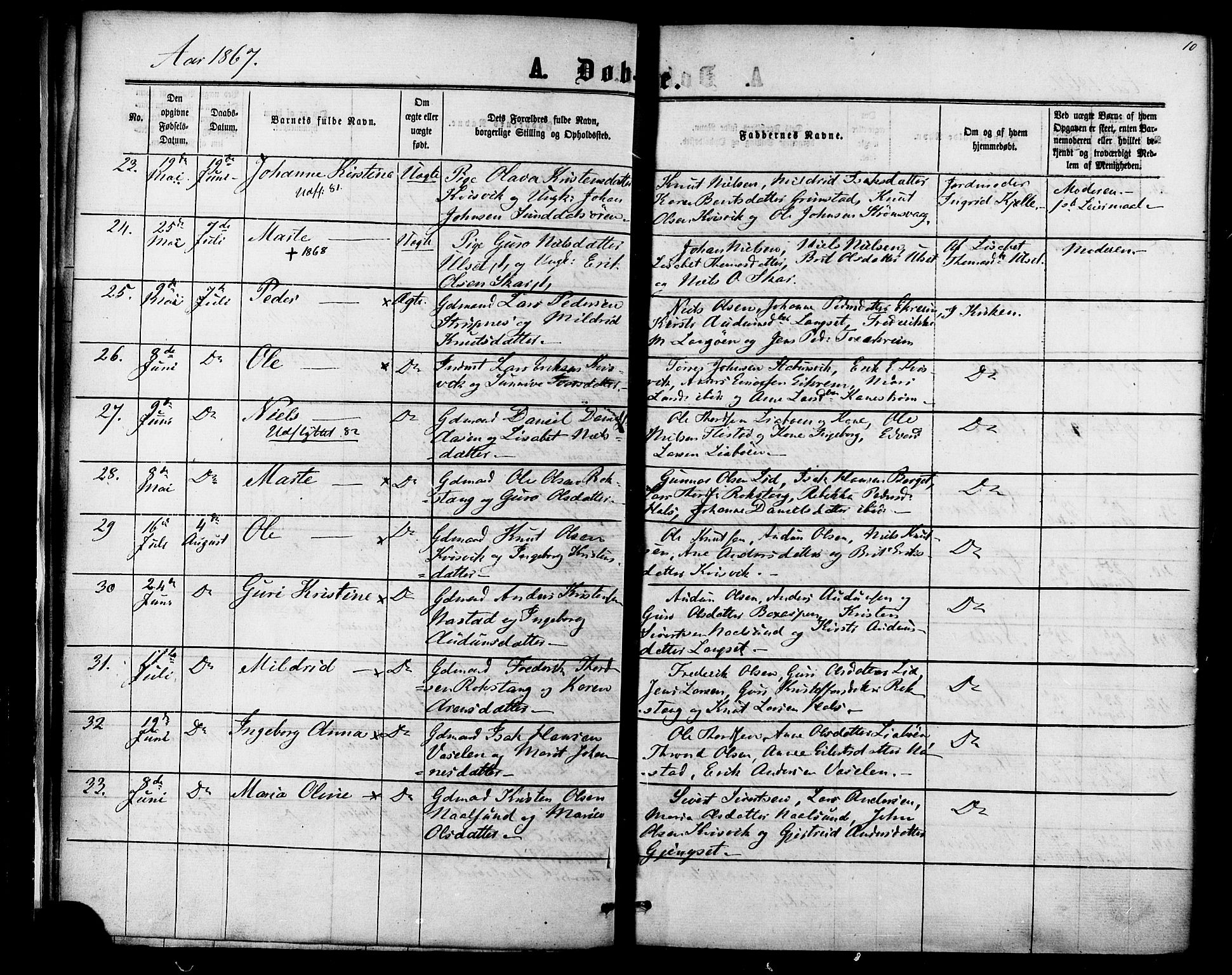Ministerialprotokoller, klokkerbøker og fødselsregistre - Møre og Romsdal, AV/SAT-A-1454/587/L0999: Ministerialbok nr. 587A01, 1864-1886, s. 10