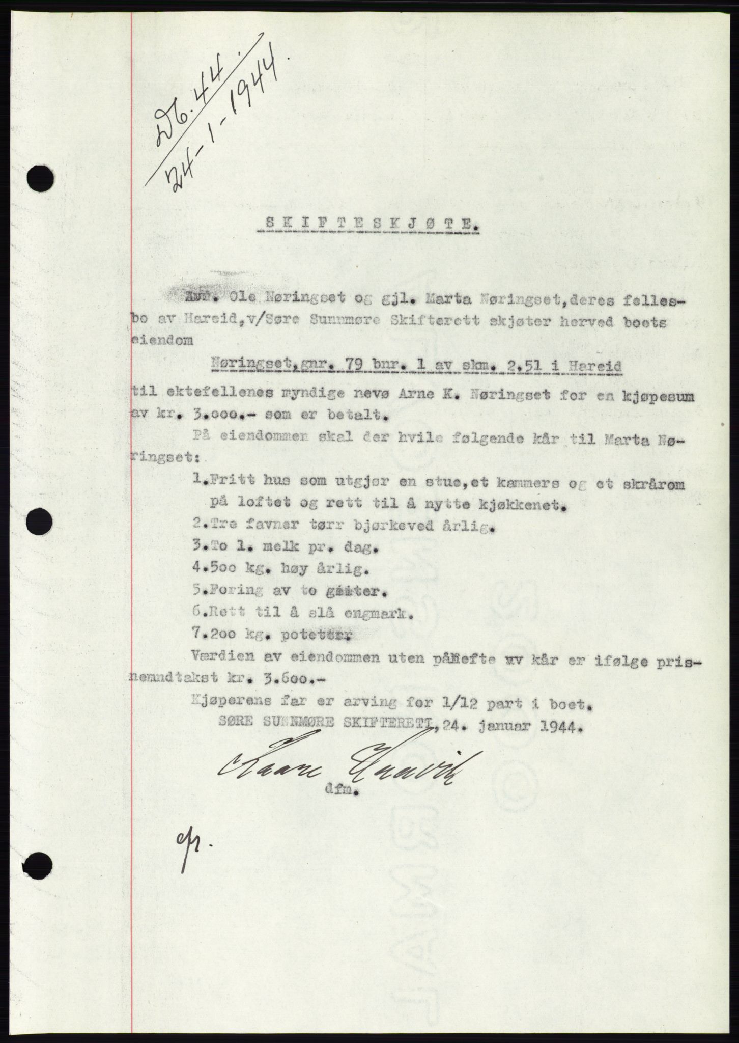 Søre Sunnmøre sorenskriveri, SAT/A-4122/1/2/2C/L0076: Pantebok nr. 2A, 1943-1944, Dagboknr: 44/1944