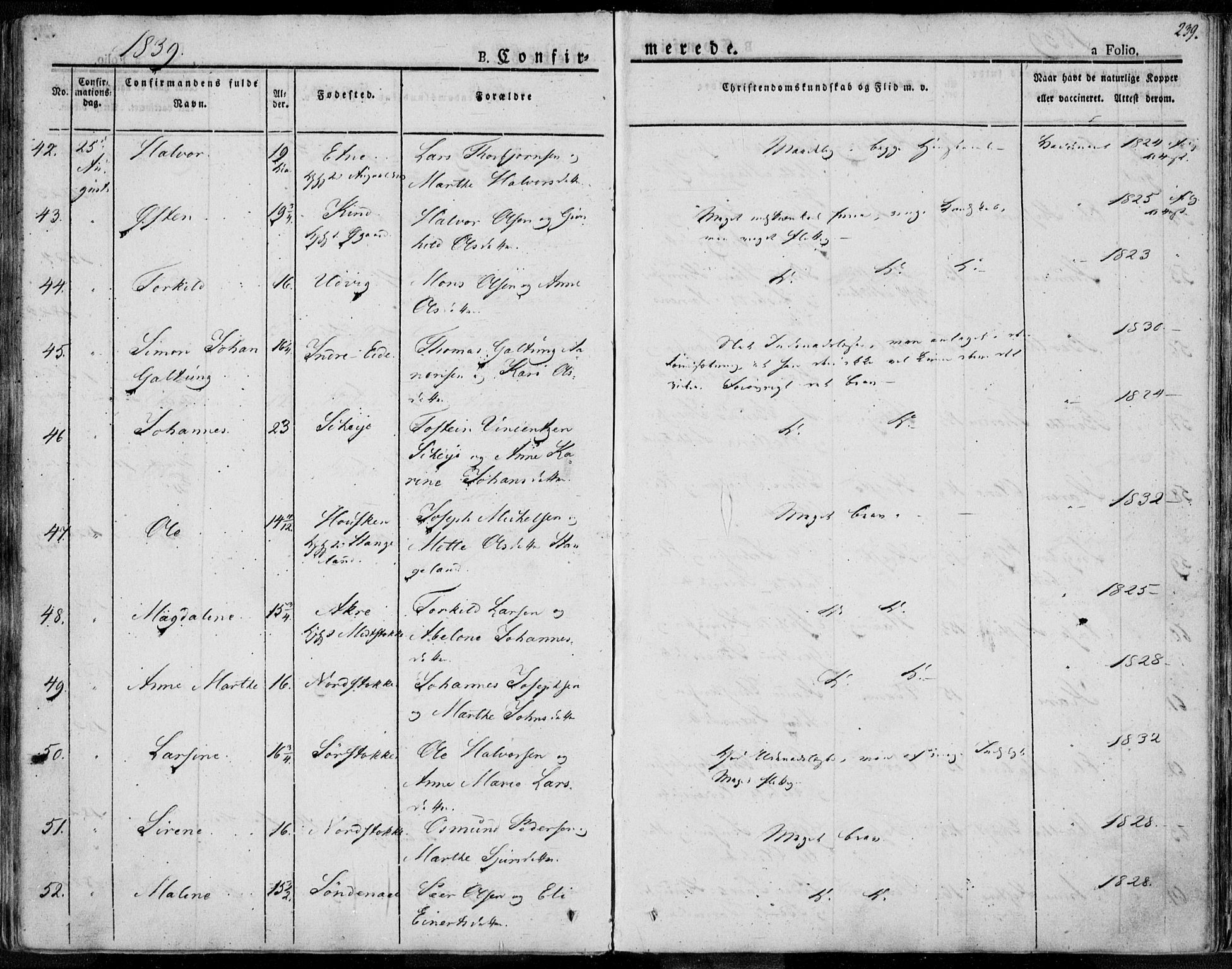 Avaldsnes sokneprestkontor, AV/SAST-A -101851/H/Ha/Haa/L0005: Ministerialbok nr. A 5.1, 1825-1841, s. 239