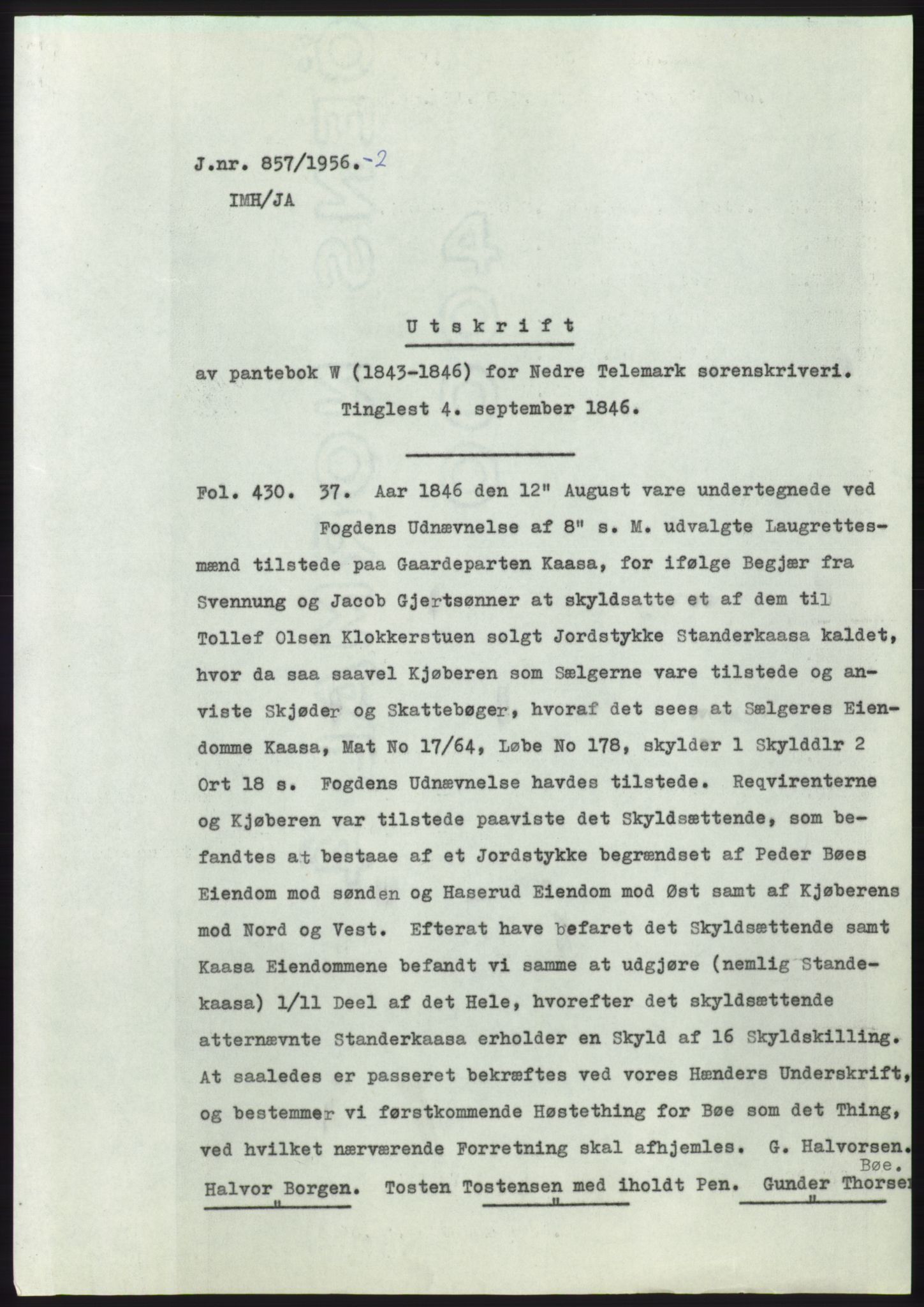 Statsarkivet i Kongsberg, AV/SAKO-A-0001/E/Ee/L0007: Avskrifter, SAO jnr. 802/1956 - 1199/1956, 1956, s. 103