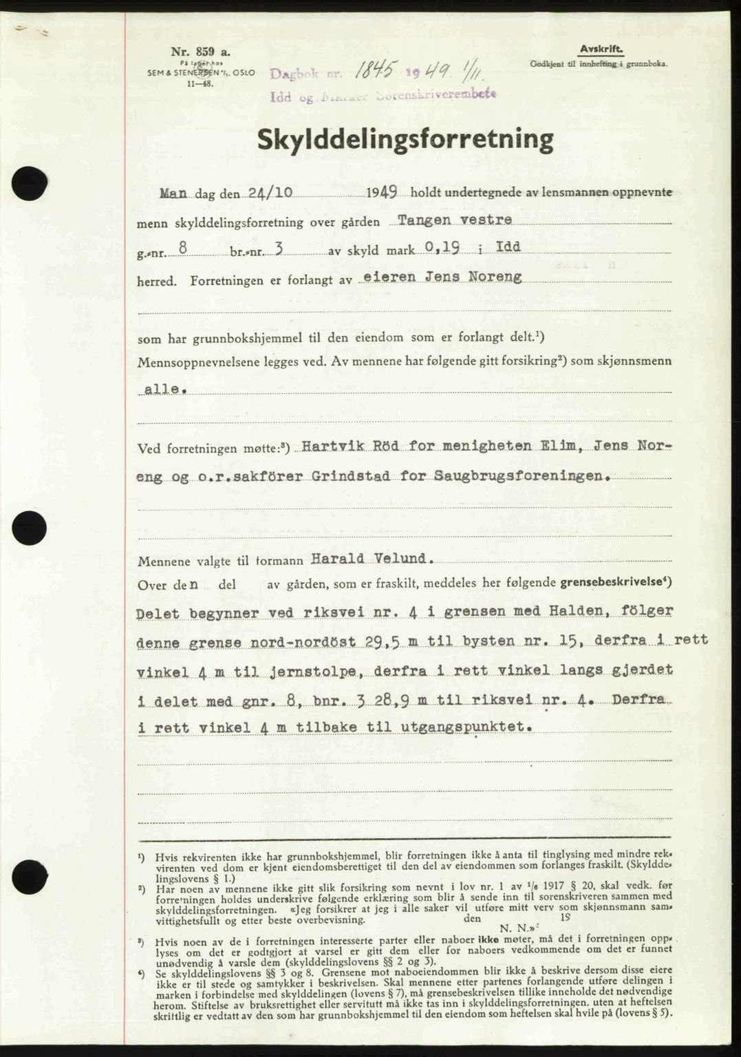 Idd og Marker sorenskriveri, SAO/A-10283/G/Gb/Gbb/L0013: Pantebok nr. A13, 1949-1950, Dagboknr: 1845/1949