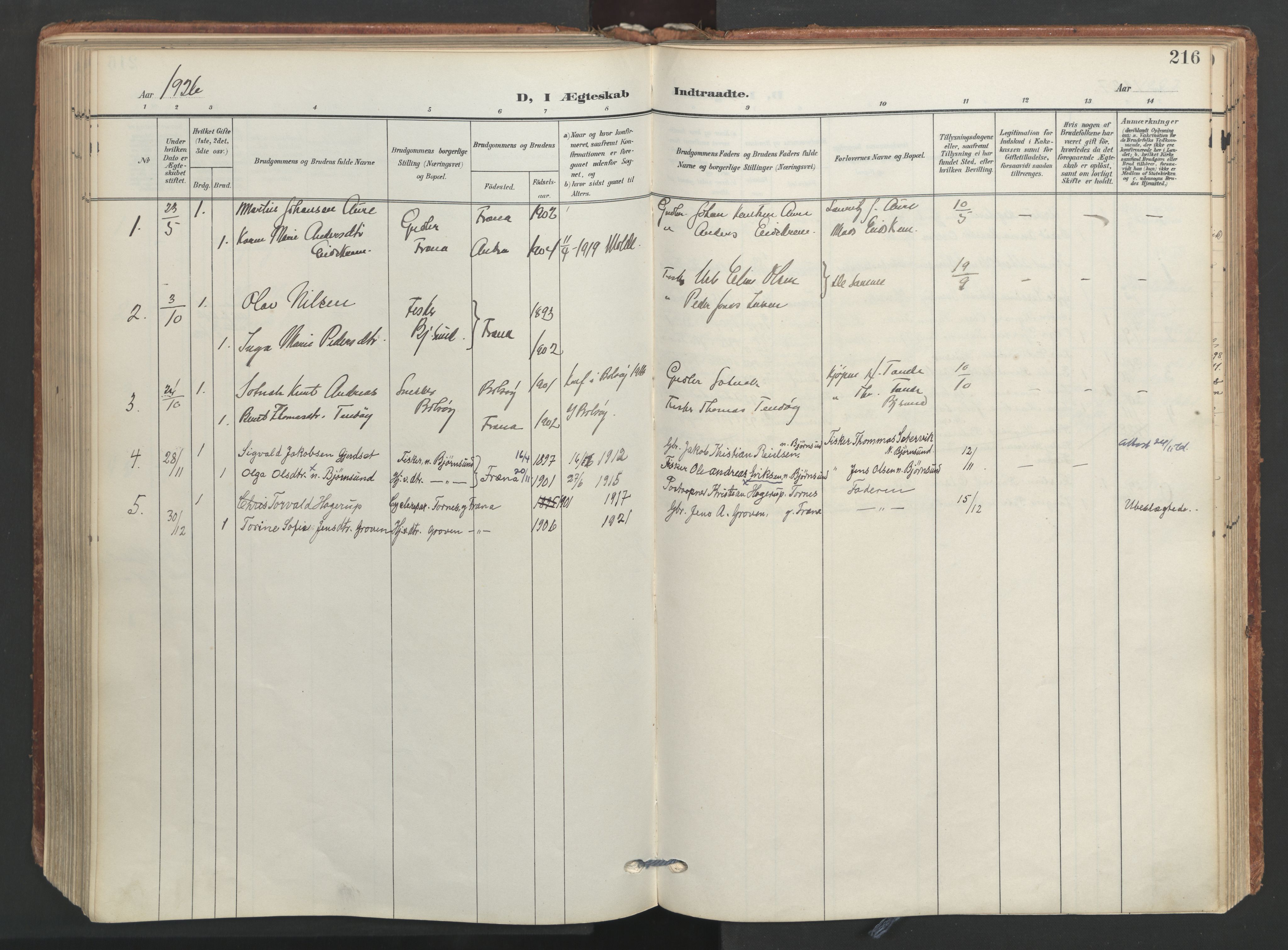 Ministerialprotokoller, klokkerbøker og fødselsregistre - Møre og Romsdal, AV/SAT-A-1454/565/L0751: Ministerialbok nr. 565A05, 1905-1979, s. 216