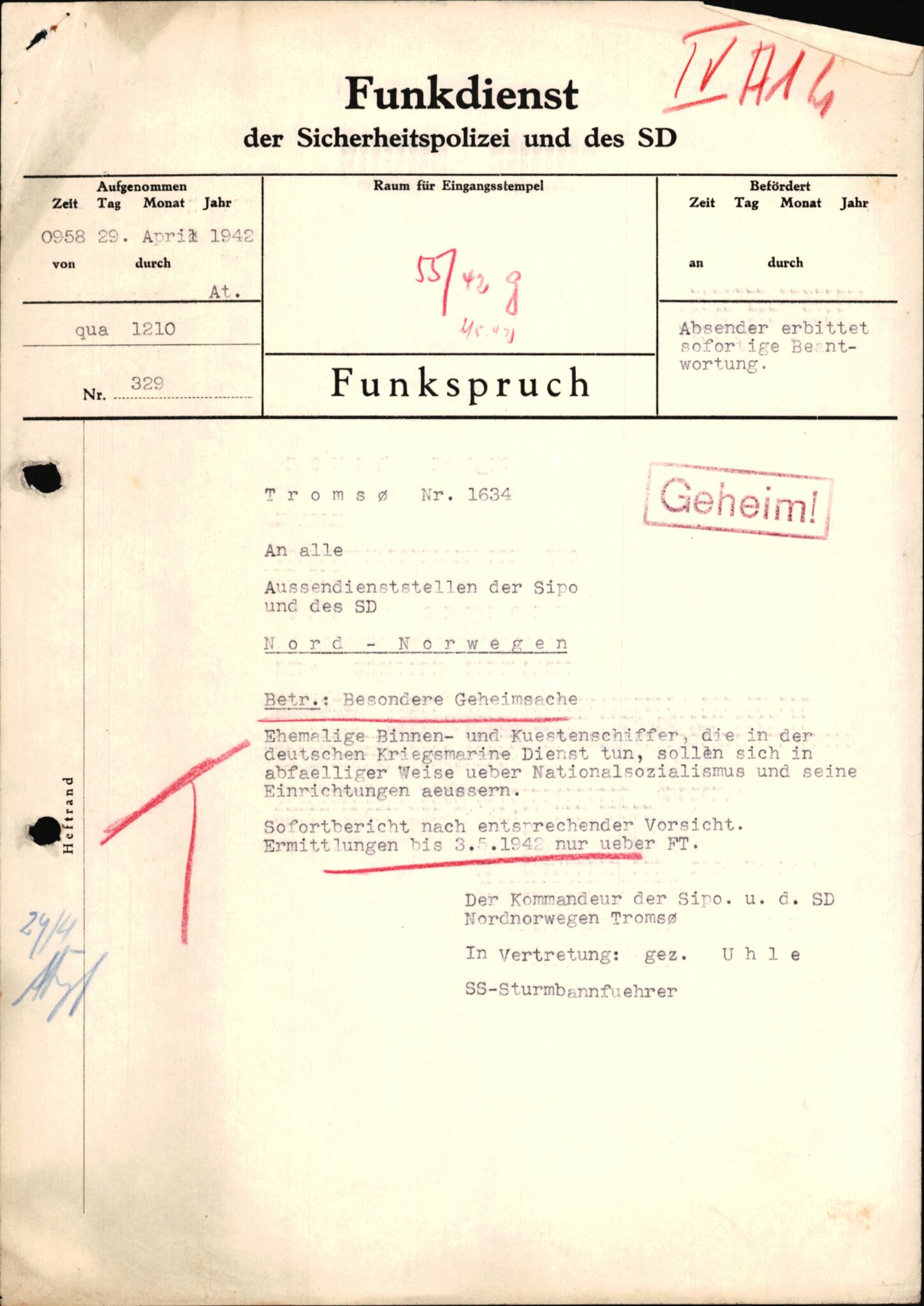 Forsvarets Overkommando. 2 kontor. Arkiv 11.4. Spredte tyske arkivsaker, AV/RA-RAFA-7031/D/Dar/Darc/L0004: Sicherheitspolizei (Sipo) i Narvik, 1940-1943, s. 587