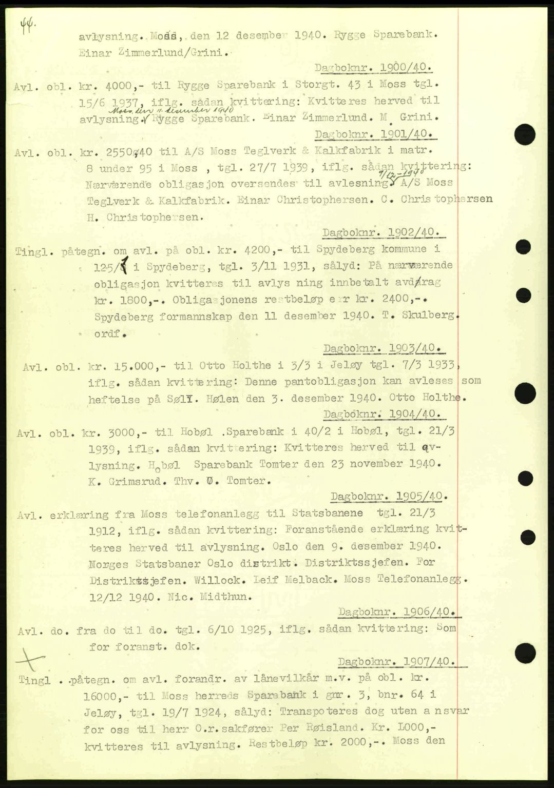 Moss sorenskriveri, SAO/A-10168: Pantebok nr. B10, 1940-1941, Dagboknr: 1900/1940