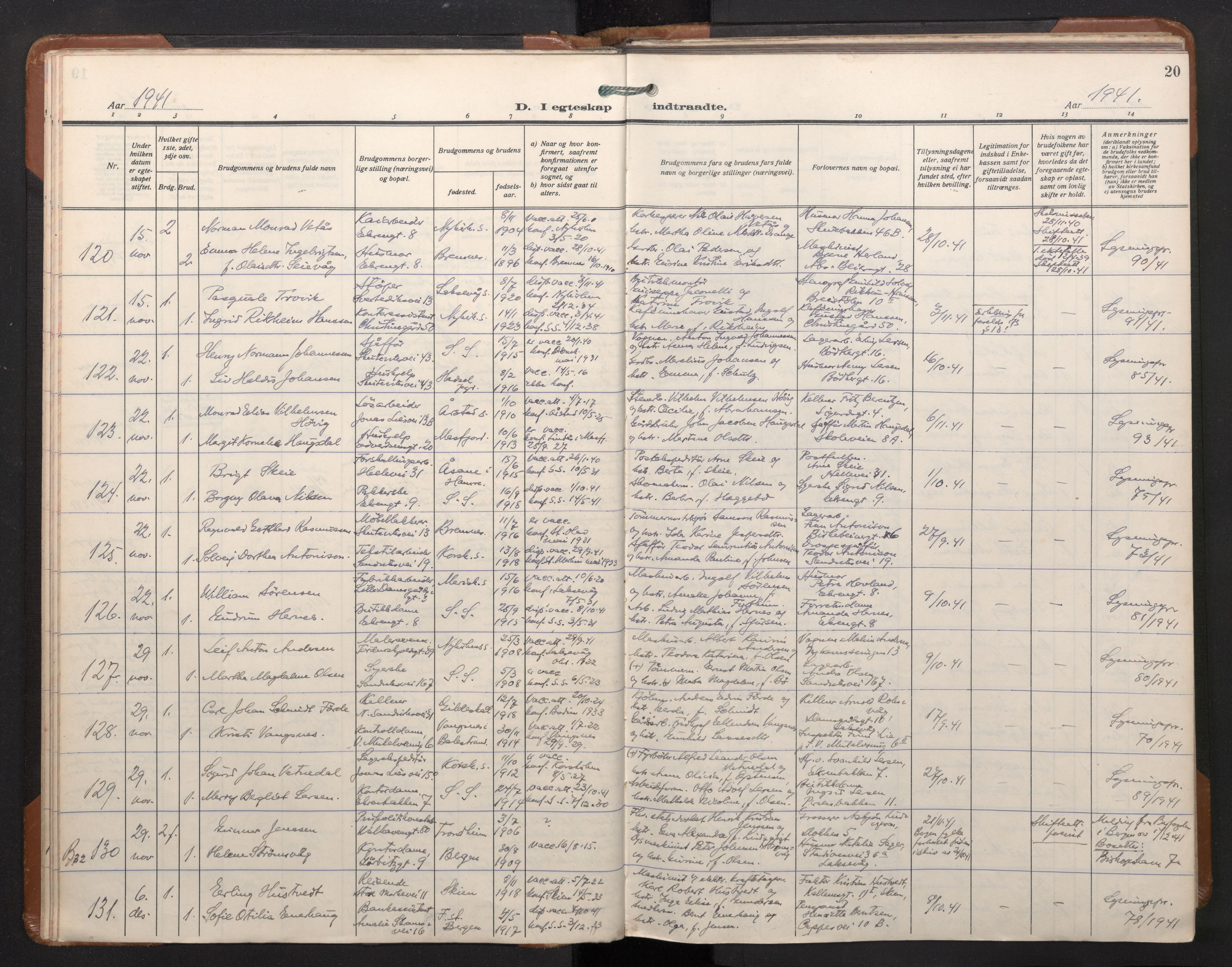 Sandviken Sokneprestembete, SAB/A-77601/H/Ha/L0017: Ministerialbok nr. D 4, 1940-1954, s. 20