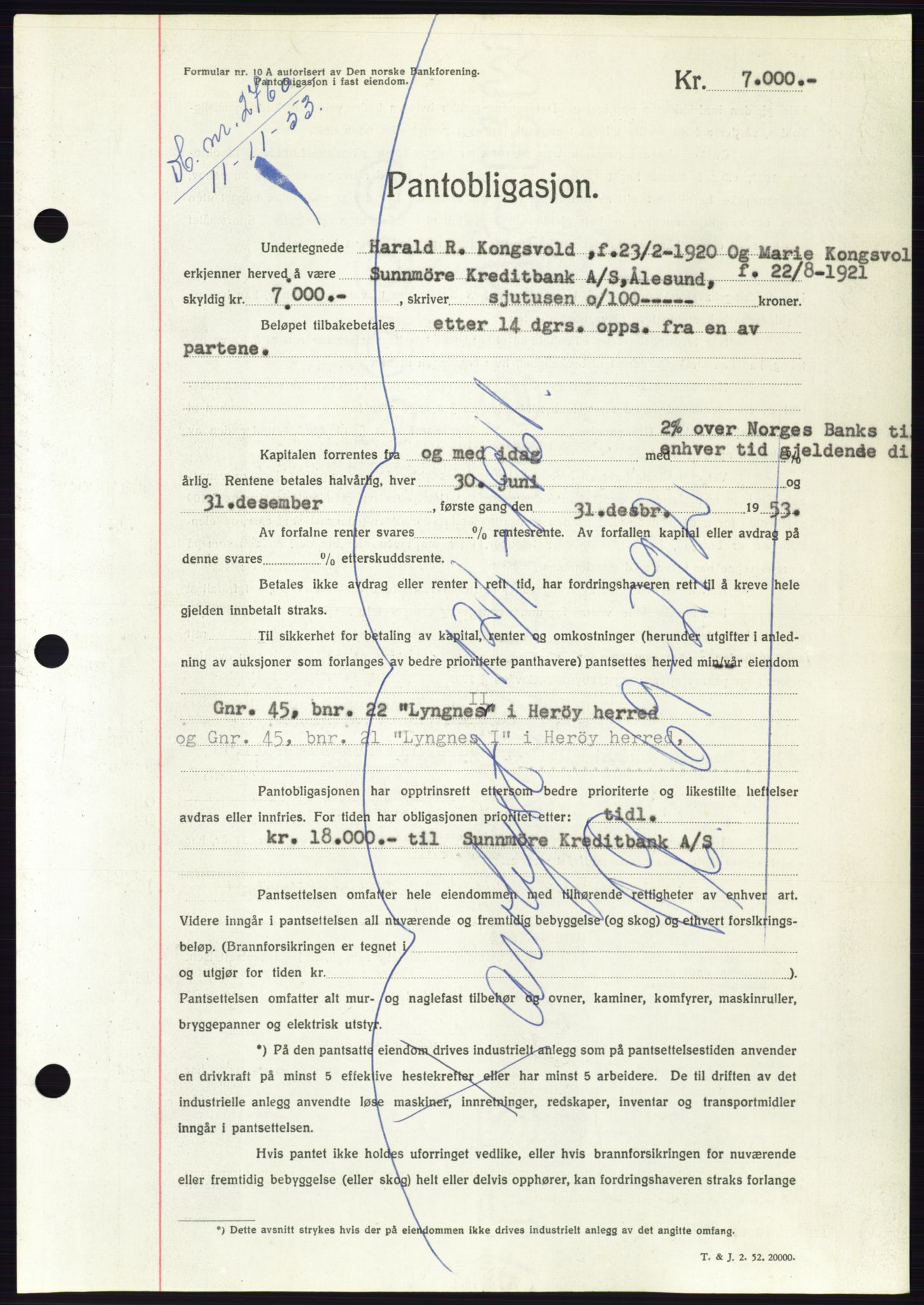 Søre Sunnmøre sorenskriveri, AV/SAT-A-4122/1/2/2C/L0124: Pantebok nr. 12B, 1953-1954, Dagboknr: 2760/1953