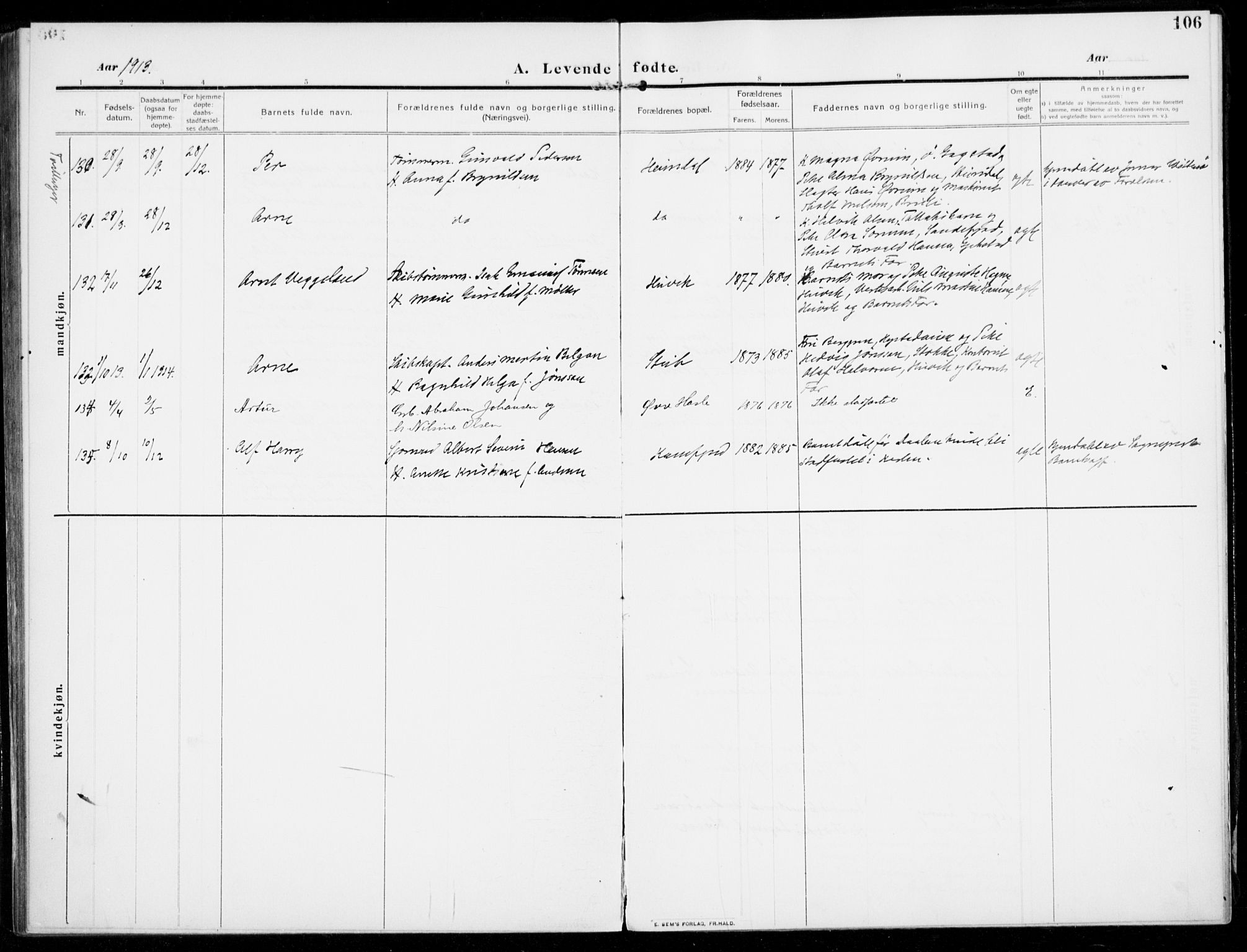 Sandar kirkebøker, AV/SAKO-A-243/F/Fa/L0016: Ministerialbok nr. 16, 1909-1919, s. 106