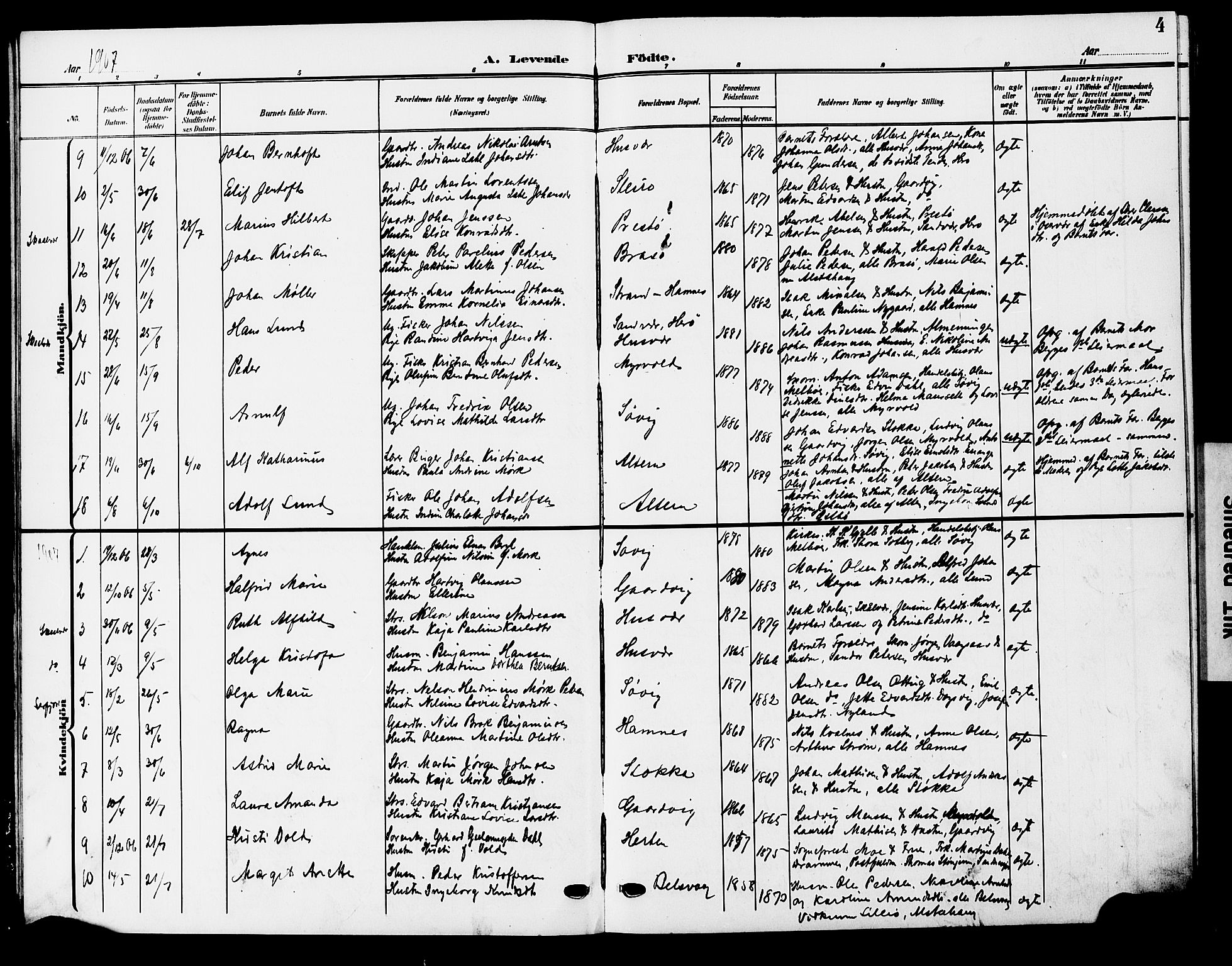 Ministerialprotokoller, klokkerbøker og fødselsregistre - Nordland, AV/SAT-A-1459/830/L0464: Klokkerbok nr. 830C06, 1906-1925, s. 4