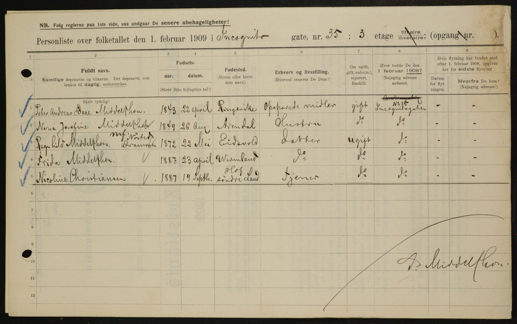 OBA, Kommunal folketelling 1.2.1909 for Kristiania kjøpstad, 1909, s. 40513