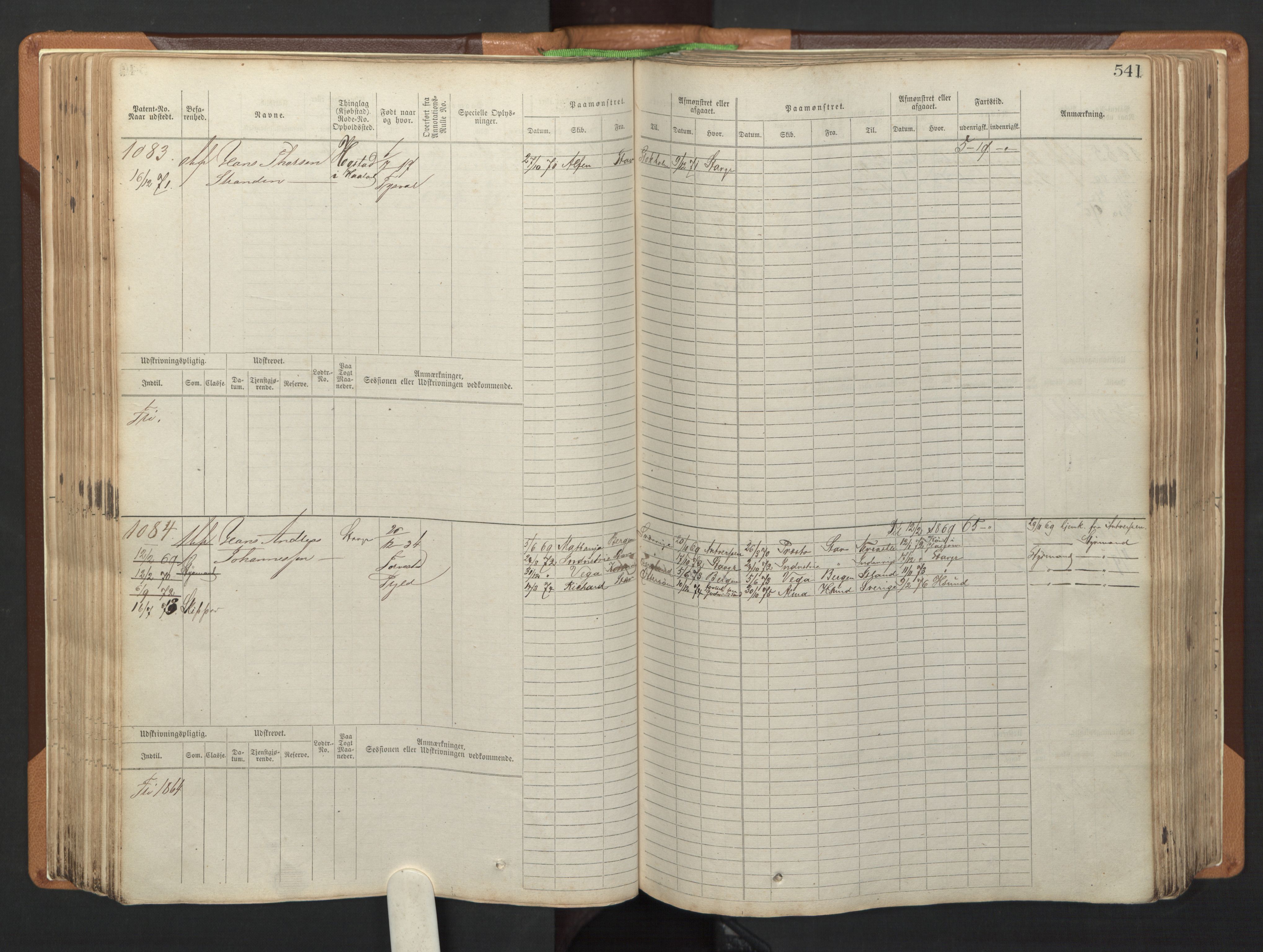 Stavanger sjømannskontor, AV/SAST-A-102006/F/Fb/Fbb/L0005: Sjøfartshovedrulle, patentnr. 793-1606 (del 2), 1869-1880, s. 151