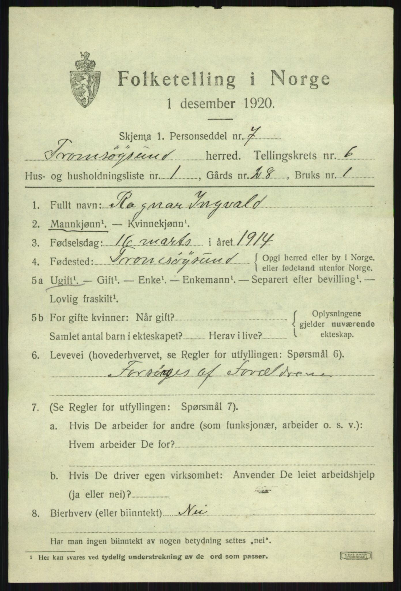 SATØ, Folketelling 1920 for 1934 Tromsøysund herred, 1920, s. 4996