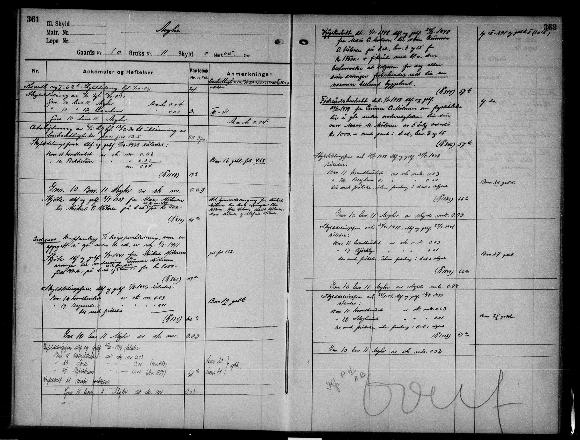 Nord-Gudbrandsdal tingrett, AV/SAH-TING-002/H/Ha/Hac/L0002: Panteregister nr. 2, 1917-1950, s. 361-362