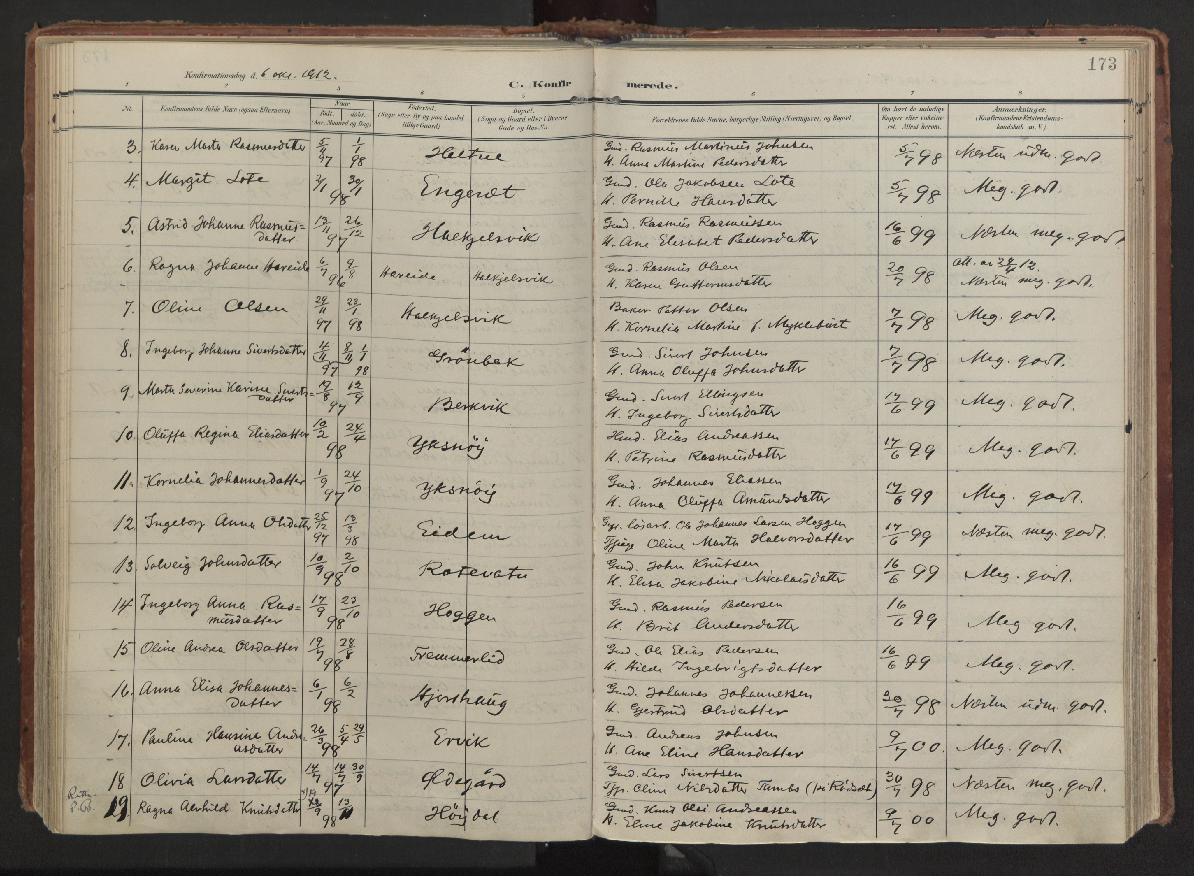 Ministerialprotokoller, klokkerbøker og fødselsregistre - Møre og Romsdal, AV/SAT-A-1454/511/L0144: Ministerialbok nr. 511A11, 1906-1923, s. 173