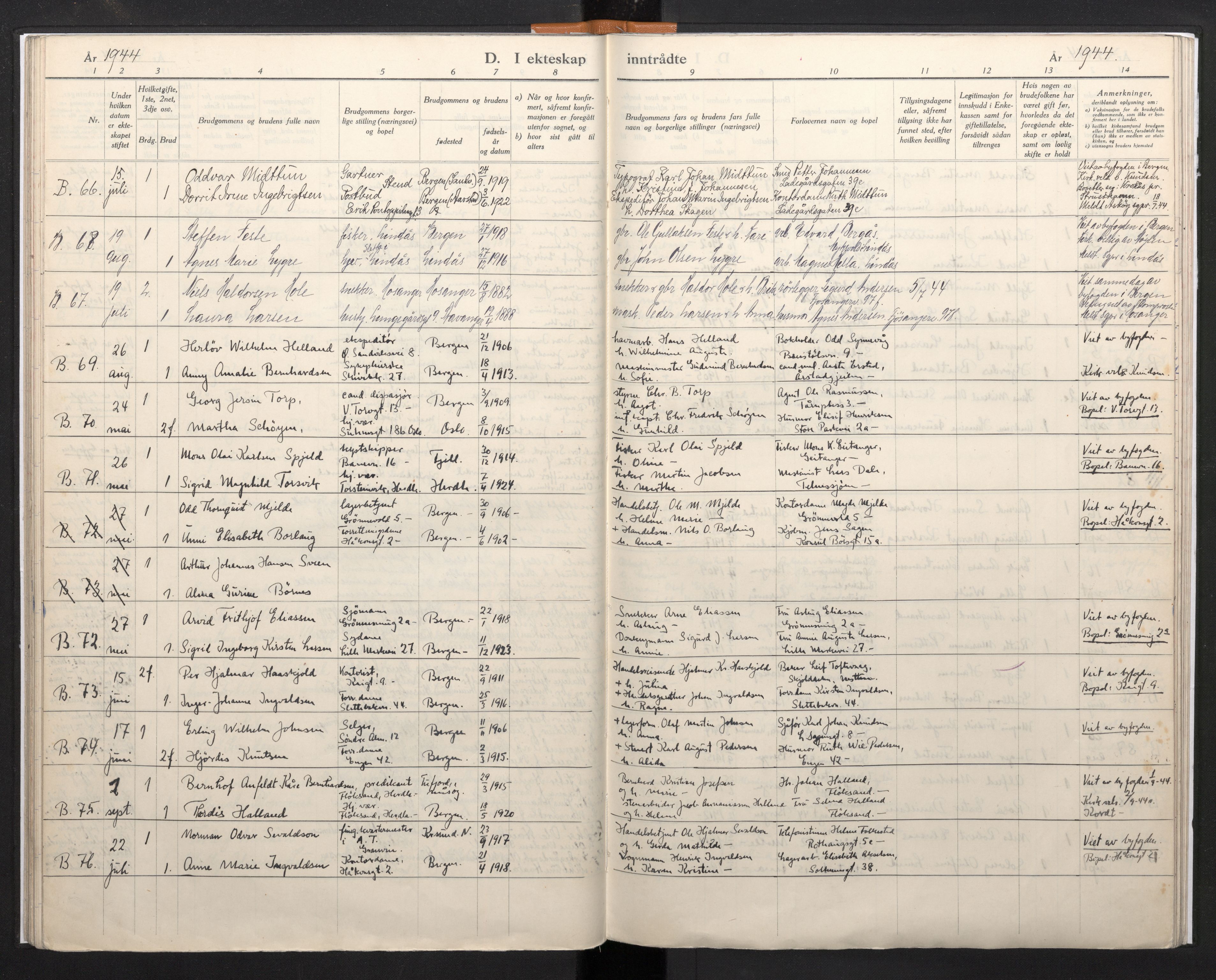 Domkirken sokneprestembete, AV/SAB-A-74801/H/Haa/L0017: Ministerialbok nr. A 16, 1944-1945