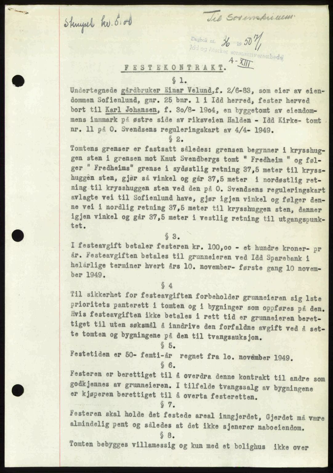 Idd og Marker sorenskriveri, SAO/A-10283/G/Gb/Gbb/L0013: Pantebok nr. A13, 1949-1950, Dagboknr: 36/1950