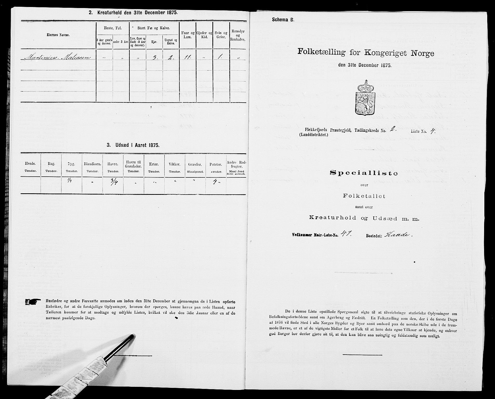 SAK, Folketelling 1875 for 1042L Flekkefjord prestegjeld, Nes sokn og Hidra sokn, 1875, s. 270