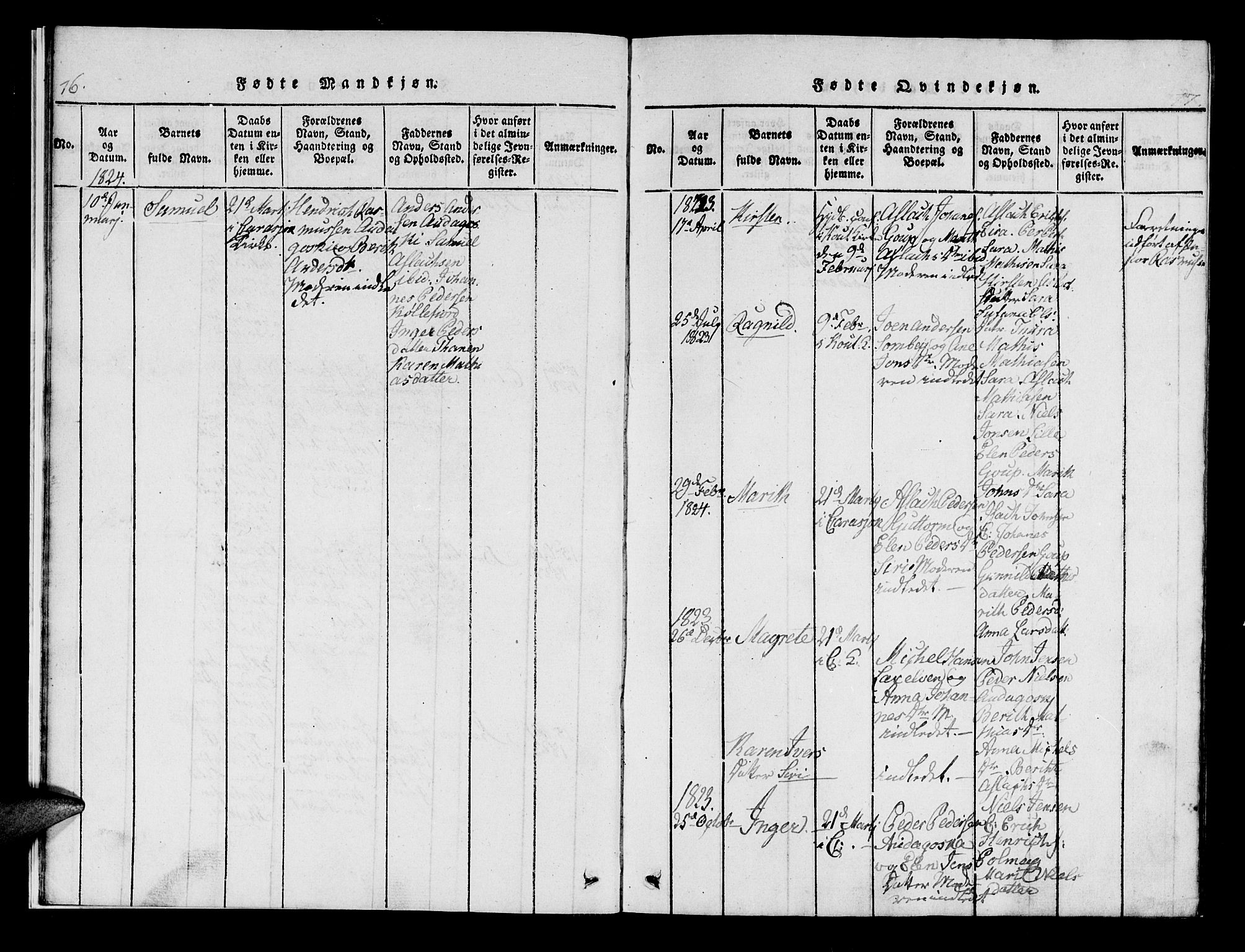 Kistrand/Porsanger sokneprestembete, AV/SATØ-S-1351/H/Hb/L0001.klokk: Klokkerbok nr. 1, 1821-1829, s. 16-17