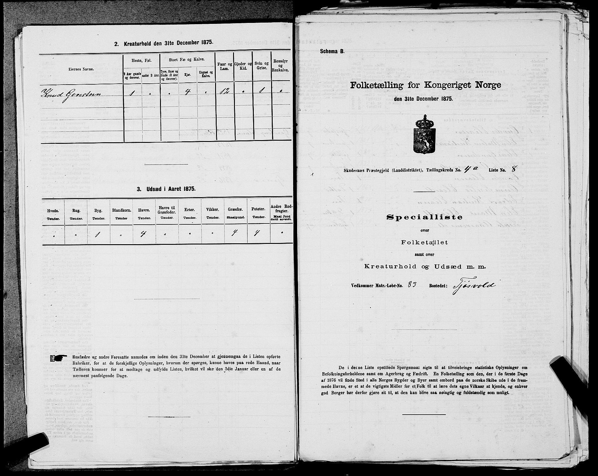 SAST, Folketelling 1875 for 1150L Skudenes prestegjeld, Falnes sokn, Åkra sokn og Ferkingstad sokn, 1875, s. 372