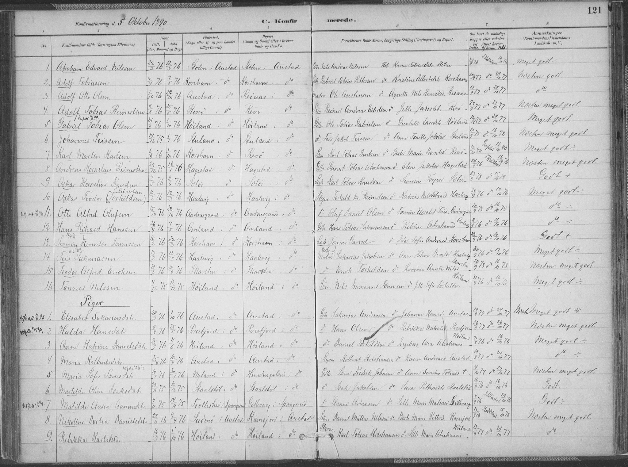 Lyngdal sokneprestkontor, AV/SAK-1111-0029/F/Fa/Faa/L0004: Ministerialbok nr. A 4, 1883-1904, s. 121