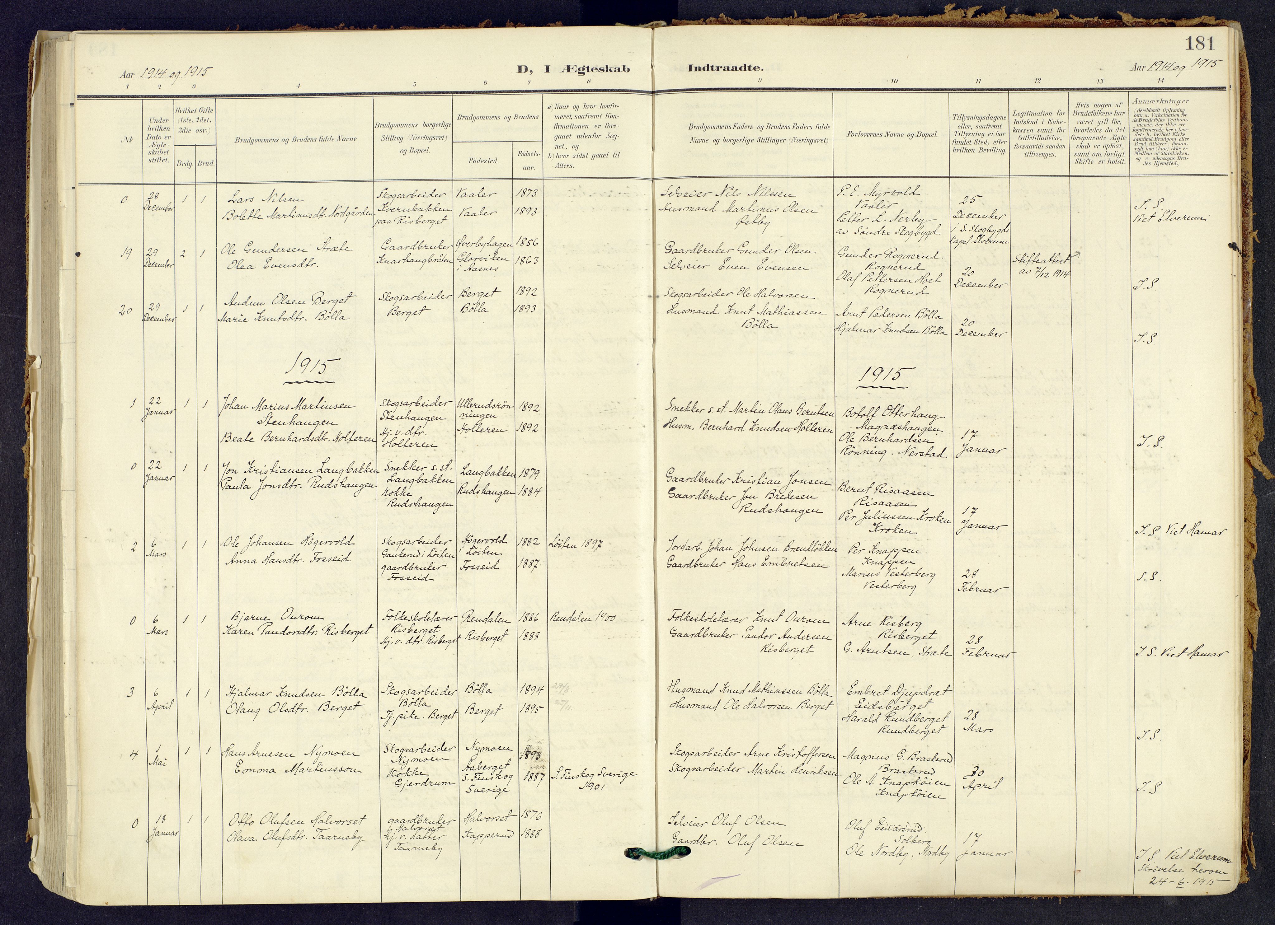 Våler prestekontor, Hedmark, AV/SAH-PREST-040/H/Ha/Haa/L0008: Ministerialbok nr. 8, 1905-1921, s. 181