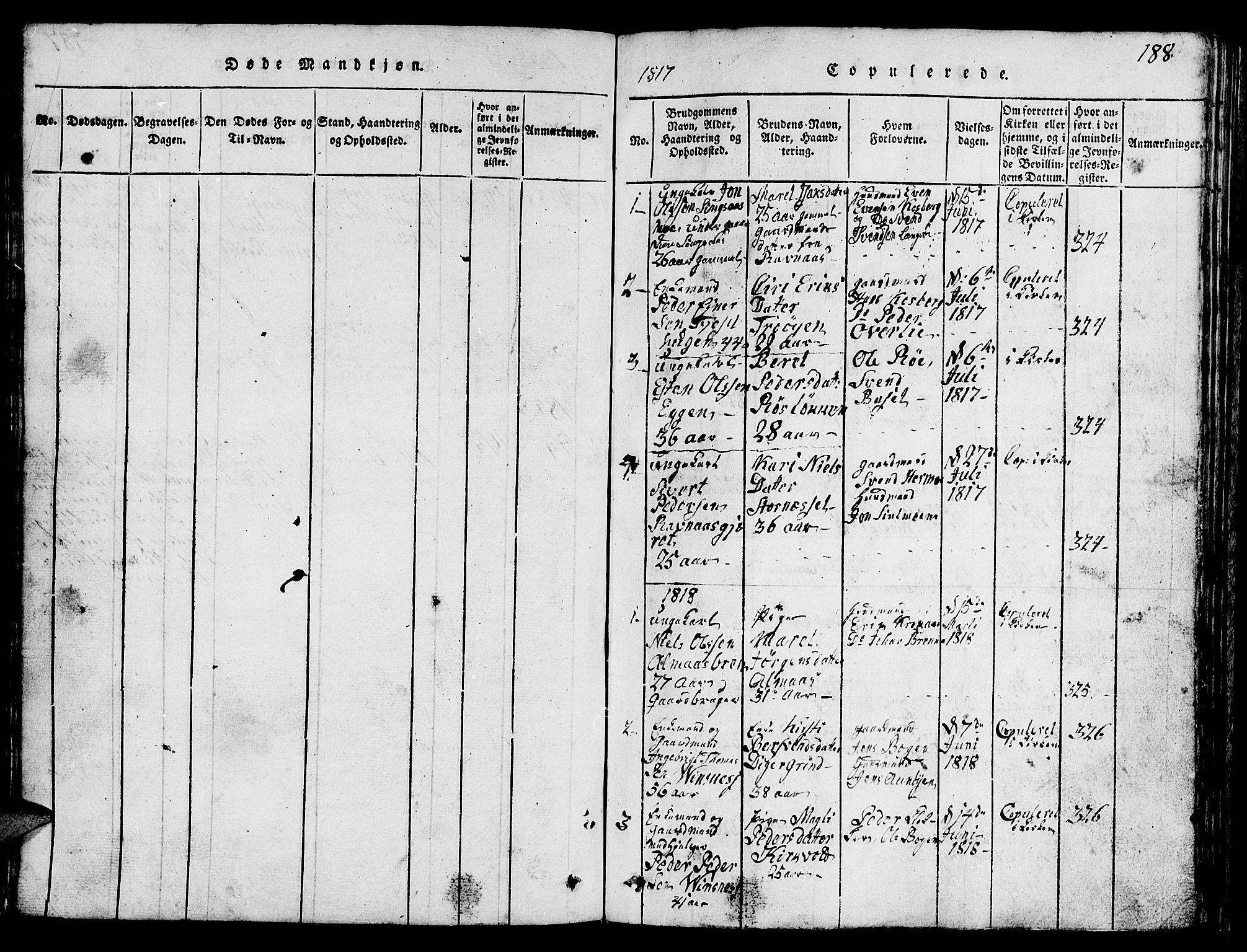 Ministerialprotokoller, klokkerbøker og fødselsregistre - Sør-Trøndelag, AV/SAT-A-1456/688/L1026: Klokkerbok nr. 688C01, 1817-1860, s. 188