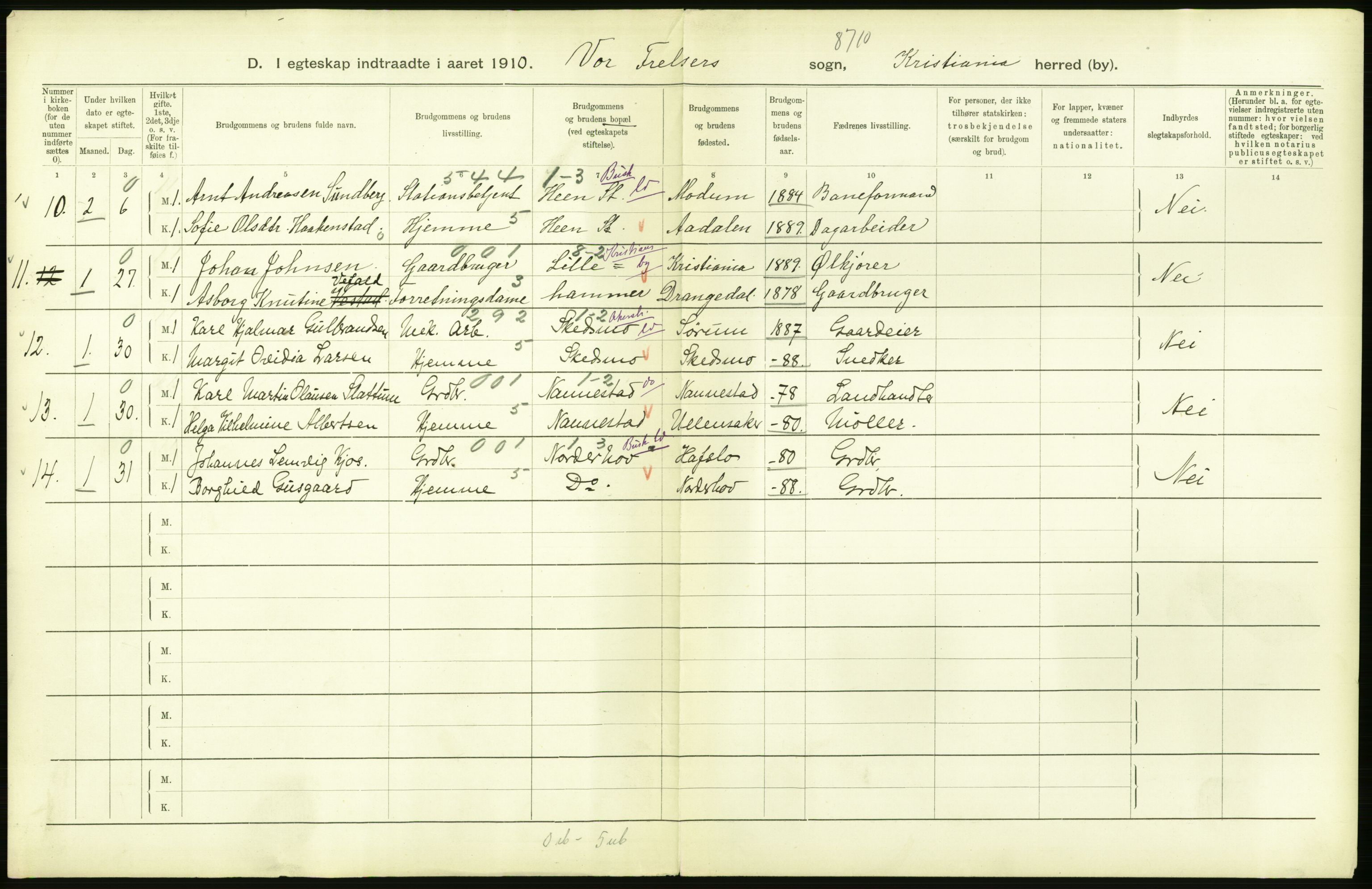 Statistisk sentralbyrå, Sosiodemografiske emner, Befolkning, AV/RA-S-2228/D/Df/Dfa/Dfah/L0009: Kristiania: Gifte og dødfødte., 1910, s. 470