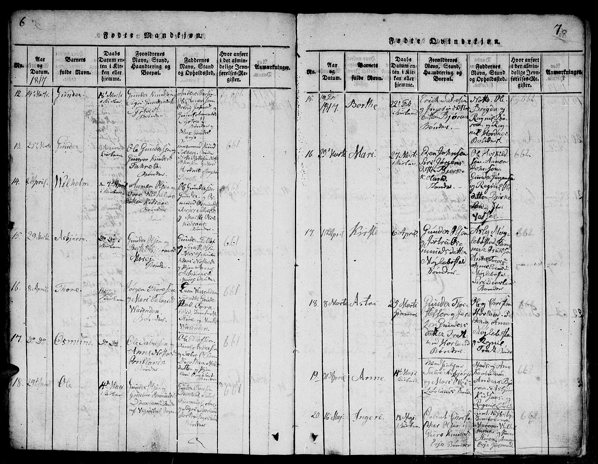 Evje sokneprestkontor, AV/SAK-1111-0008/F/Fb/Fba/L0001: Klokkerbok nr. B 1, 1816-1842, s. 6-7