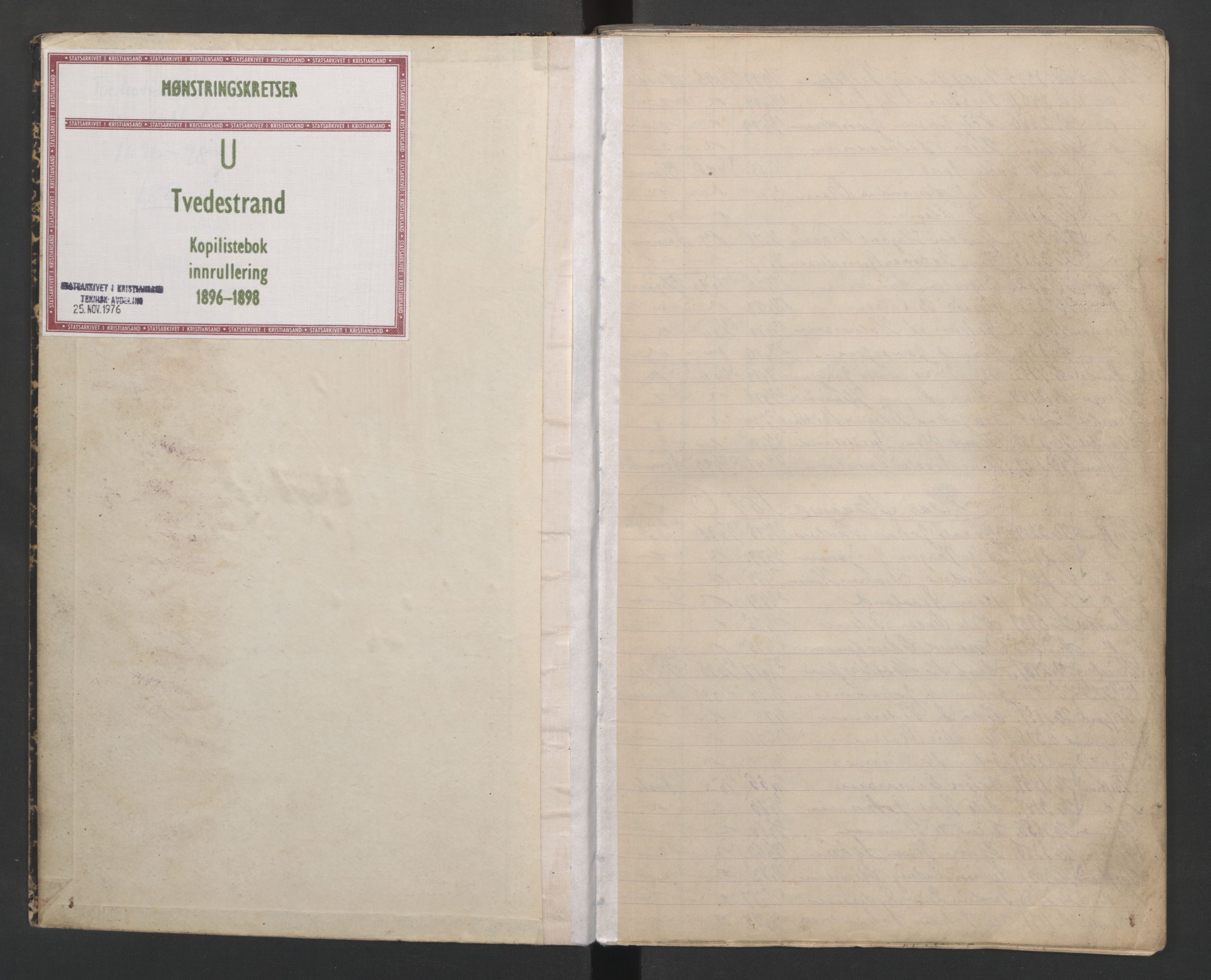 Tvedestrand mønstringskrets, AV/SAK-2031-0011/F/Fe/L0013: Kopilistebok innrullering, U-22, 1896-1898, s. 3