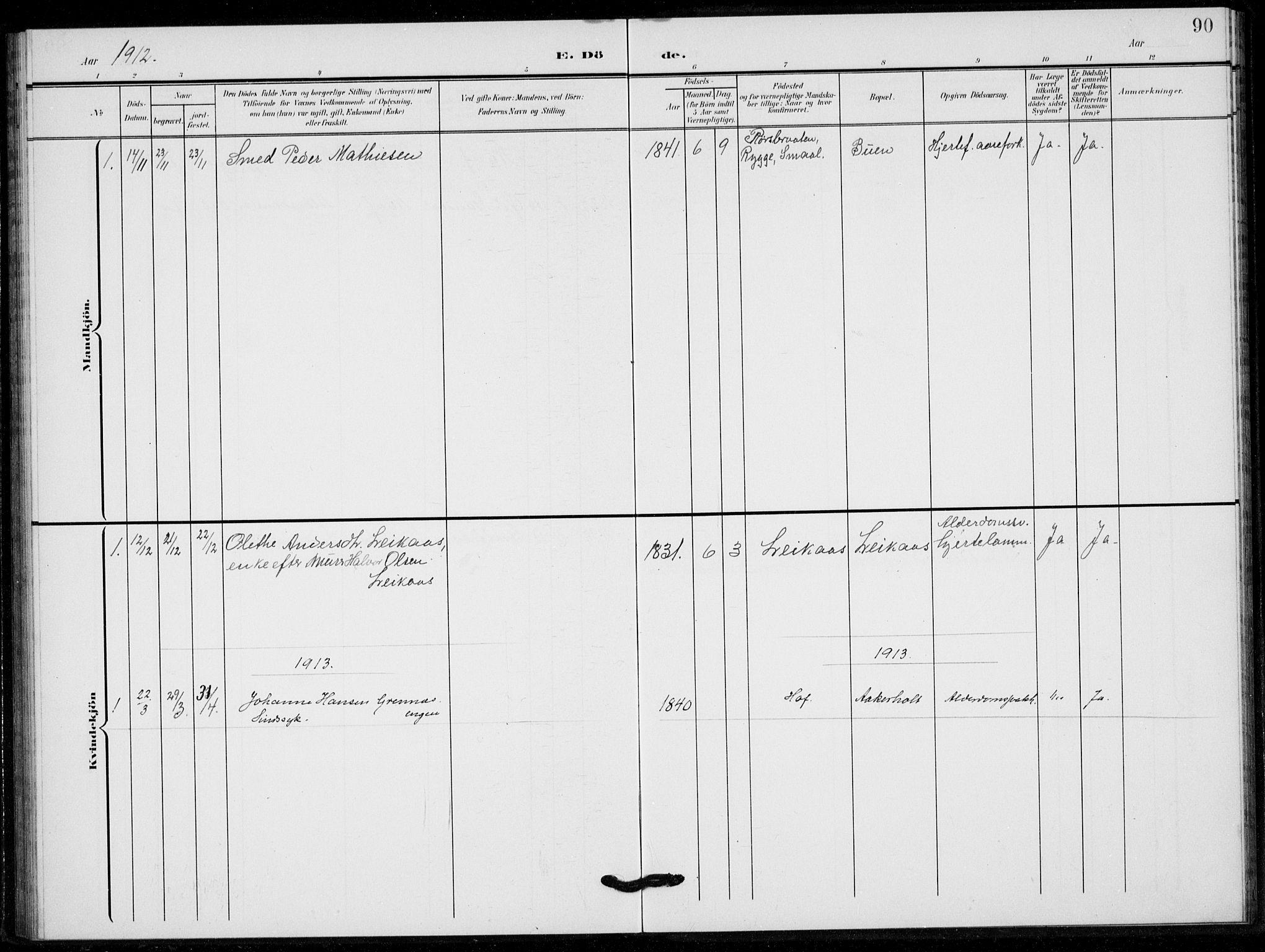 Hof kirkebøker, AV/SAKO-A-64/G/Gb/L0003: Klokkerbok nr. II 3, 1902-1917, s. 90