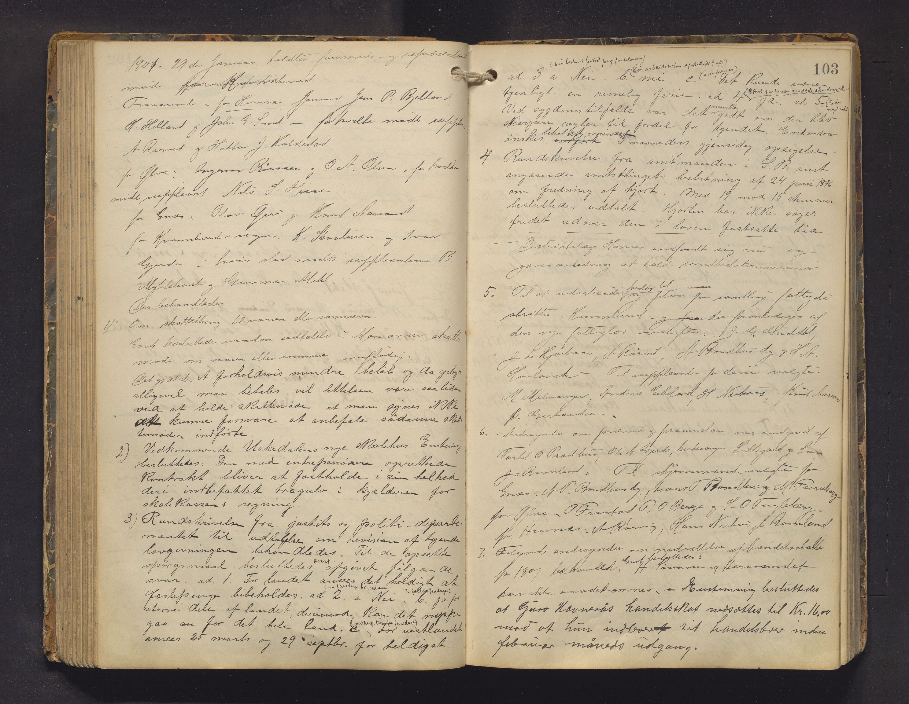 Kvinnherad kommune. Formannskapet, IKAH/1224-021/A/Aa/L0003: Møtebok for formannskap og heradstyre i Kvinnherad prestegjeld og styre i soknekommunane Kvinnherad, Ølve, Husnes og Ænes, 1896-1907, s. 103