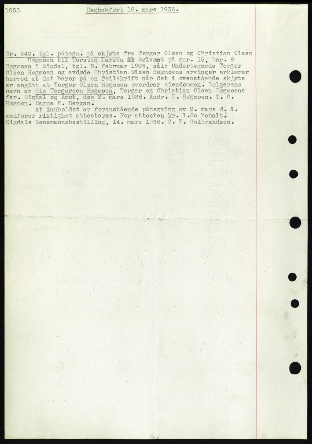 Eiker, Modum og Sigdal sorenskriveri, SAKO/A-123/G/Ga/Gab/L0031: Pantebok nr. A1, 1935-1936, Tingl.dato: 18.03.1936