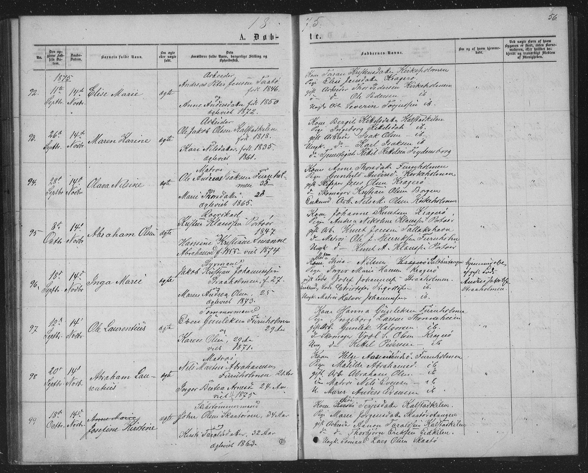 Skåtøy kirkebøker, AV/SAKO-A-304/G/Ga/L0002: Klokkerbok nr. I 2, 1872-1884, s. 56