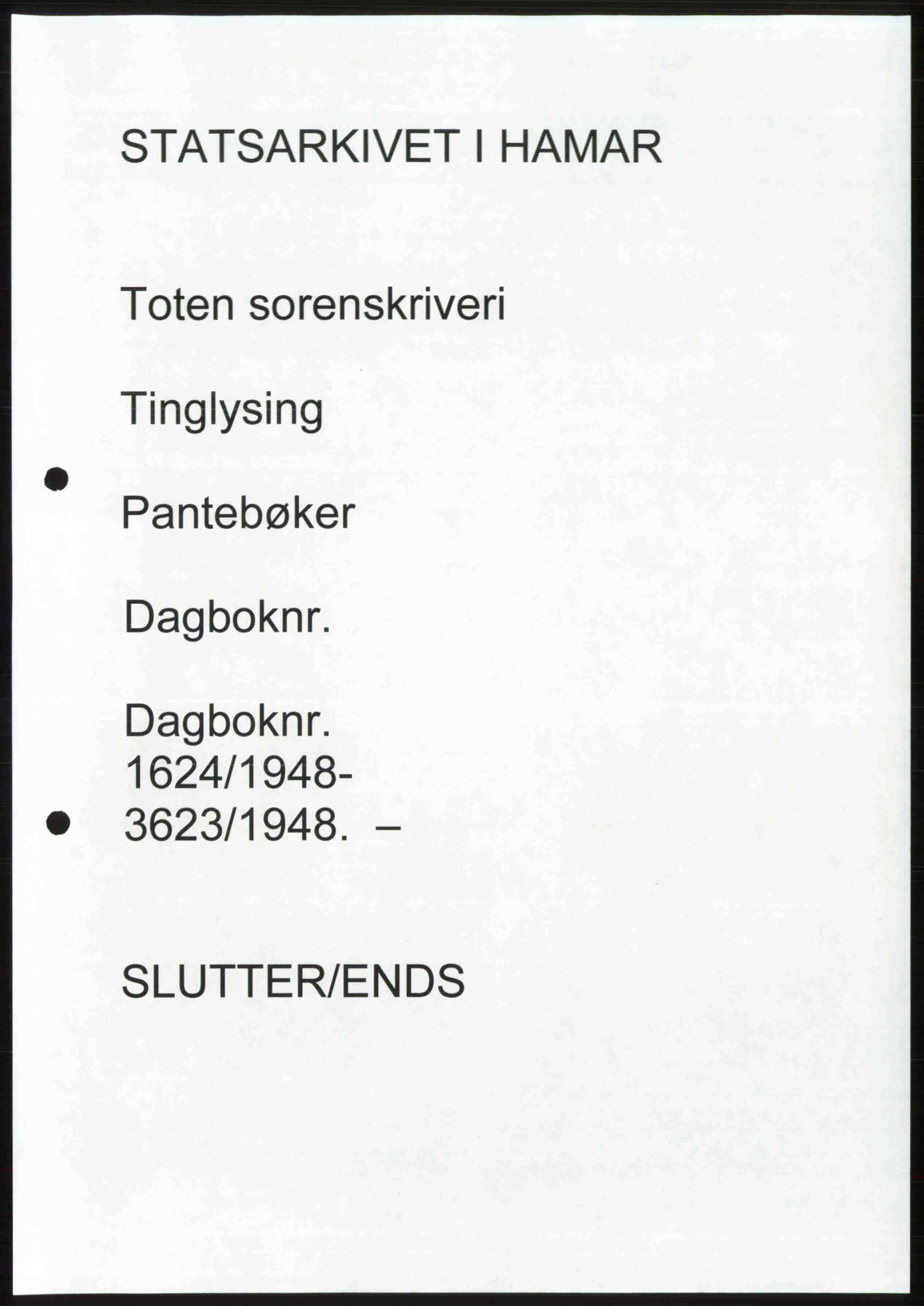Toten tingrett, SAH/TING-006/H/Hb/Hbc/L0020: Pantebok nr. Hbc-20, 1948-1948